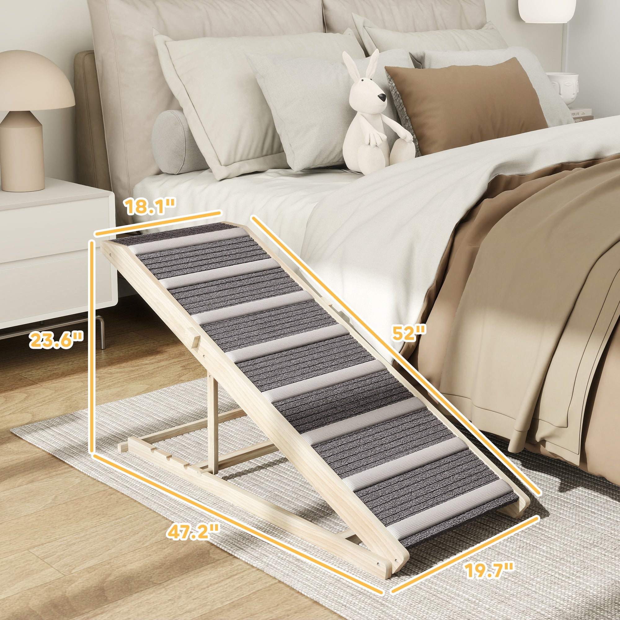 Dog Ramp for Couch, Foldable Pet Ramp for Small to Large Dog, 4 Adjustable Height from 16" to 23.5" - Natural wood finish - Image 3