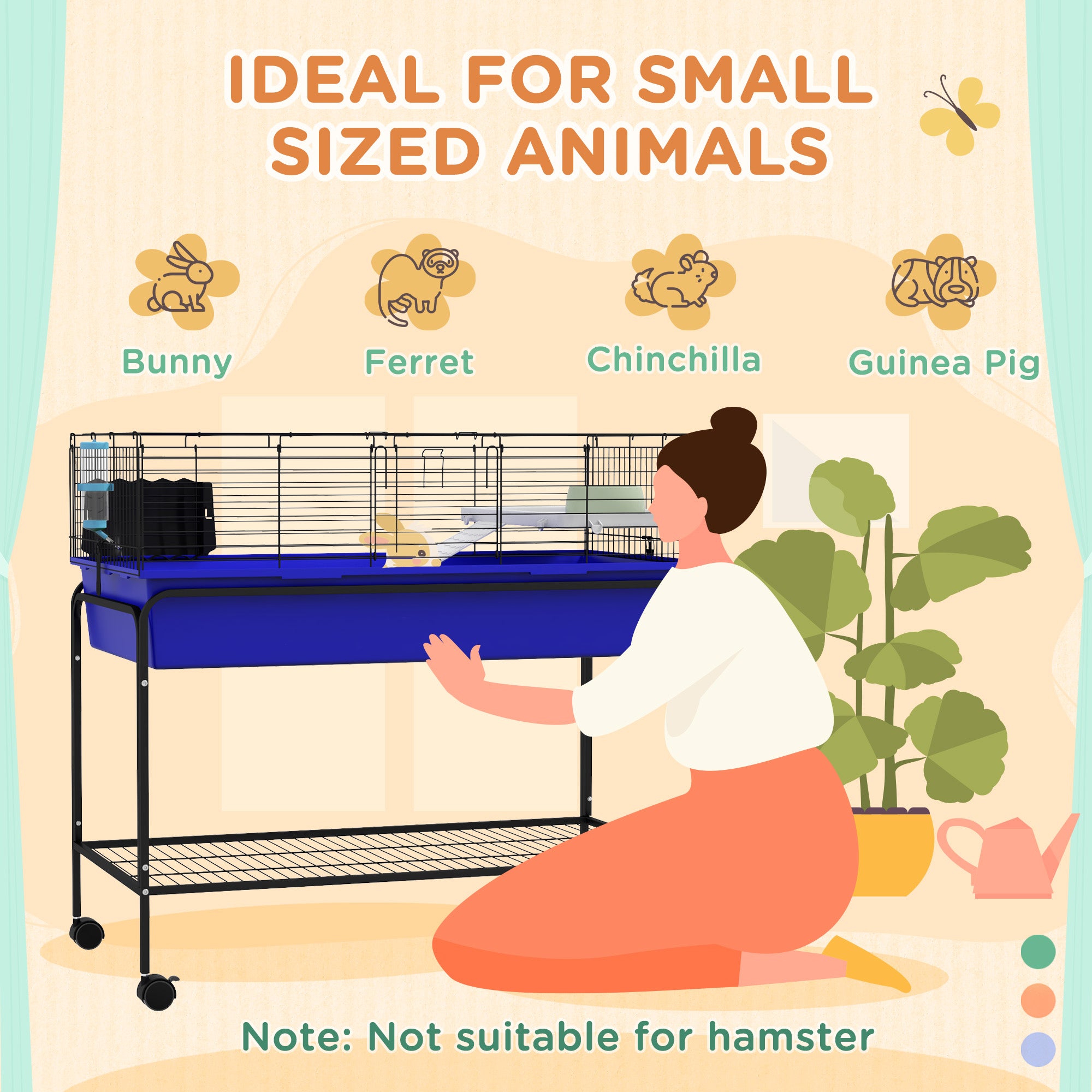 Two-Story Small Animal Cage Removable from Stand, Pet Habitat with Shelf & Wheels, 39" x 20.5" x 36.5", Blue - Blue - Image 5