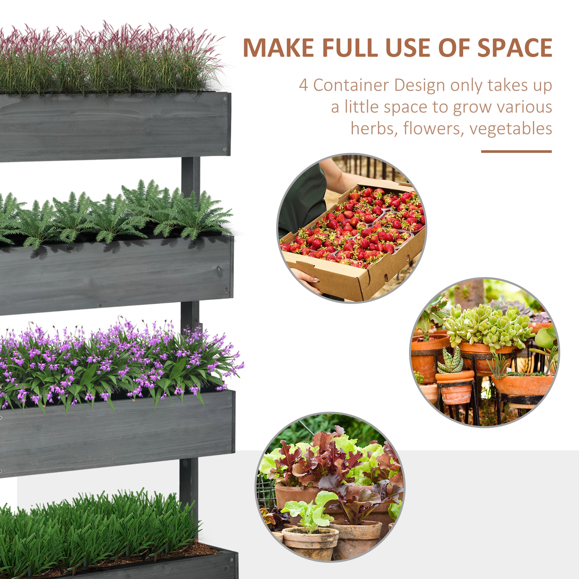 Outdoor Wooden Vertical Garden Planter, 4 Tier Planter Box, Self-Draining for Flowers, Vegetables, Herbs, Gray - Gray - Image 4