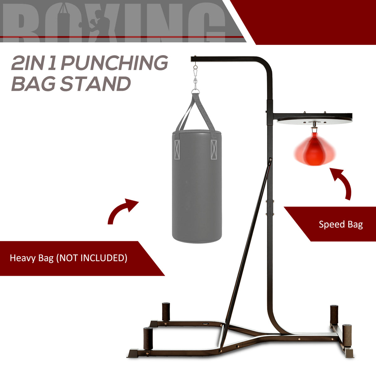 2-in-1 Punching Bag Stand, Adjustable Height Heavy Bag Stand with Weighted Base and Speed Bag for Home, Black
