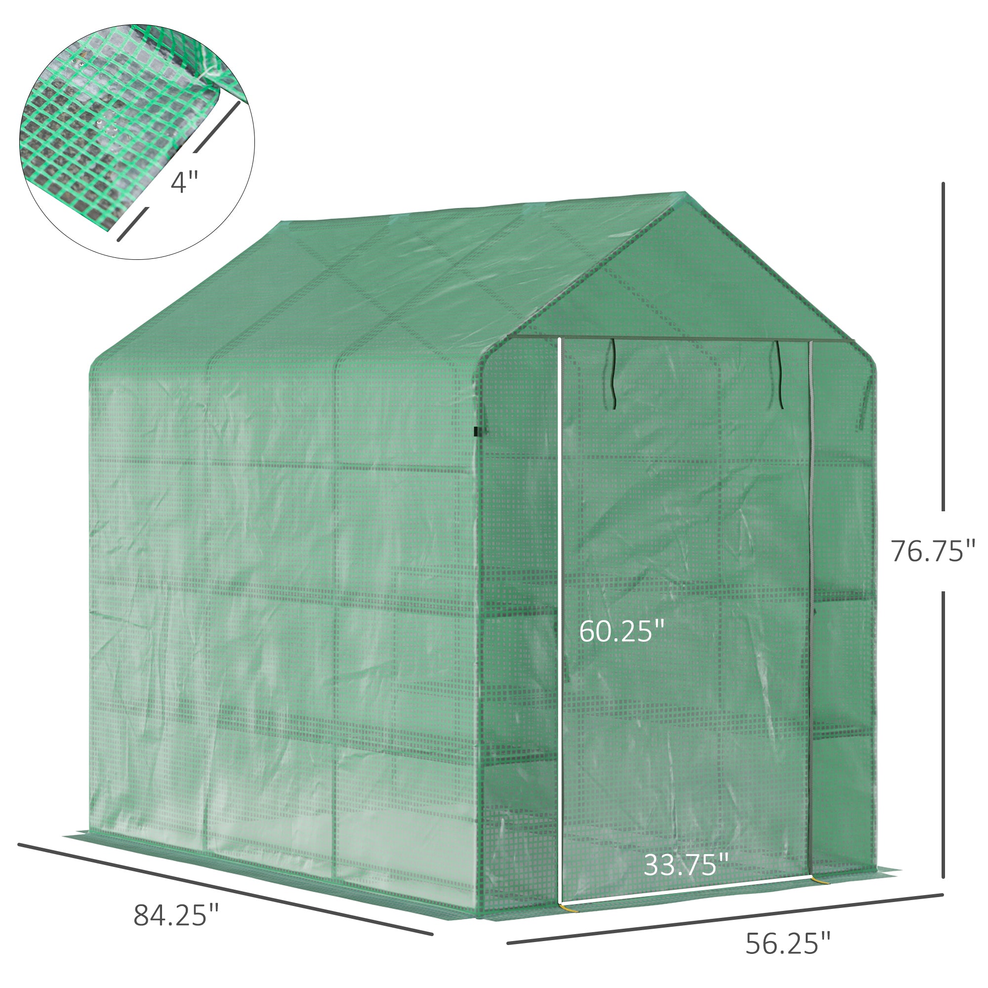 7' x 5' x 6' Walk-in Greenhouse for Outdoors with Mesh Door, 18 Shelf Hot House with Trellis, Plant Labels, UV Protective for Growing Flowers, Herbs, Vegetables, Saplings, Green - Green - Image 3