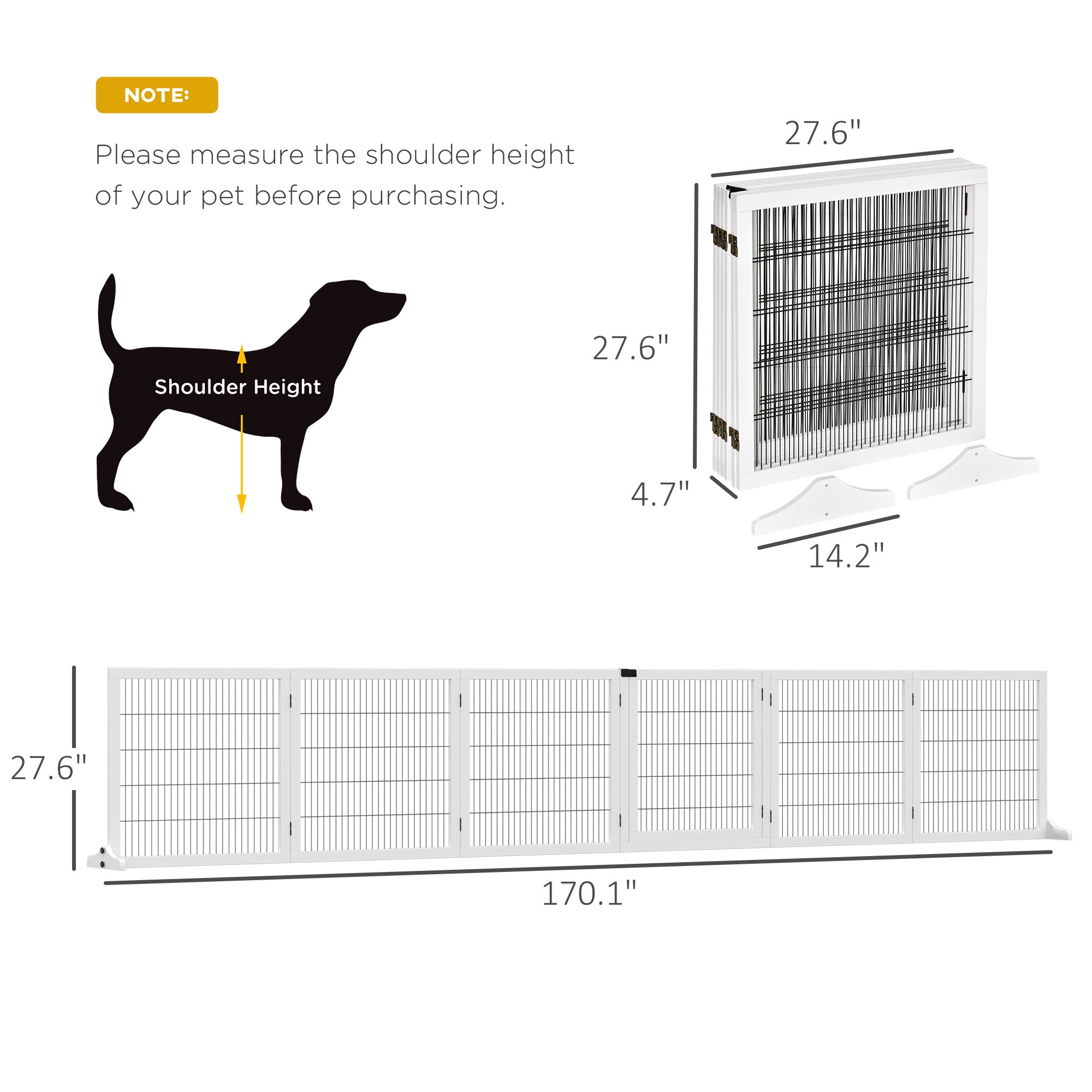 Wooden Pet Gate, 6-Panel Folding Dog Safety Barrier with Support Feet for Small & Medium Dogs, White - White - Image 3