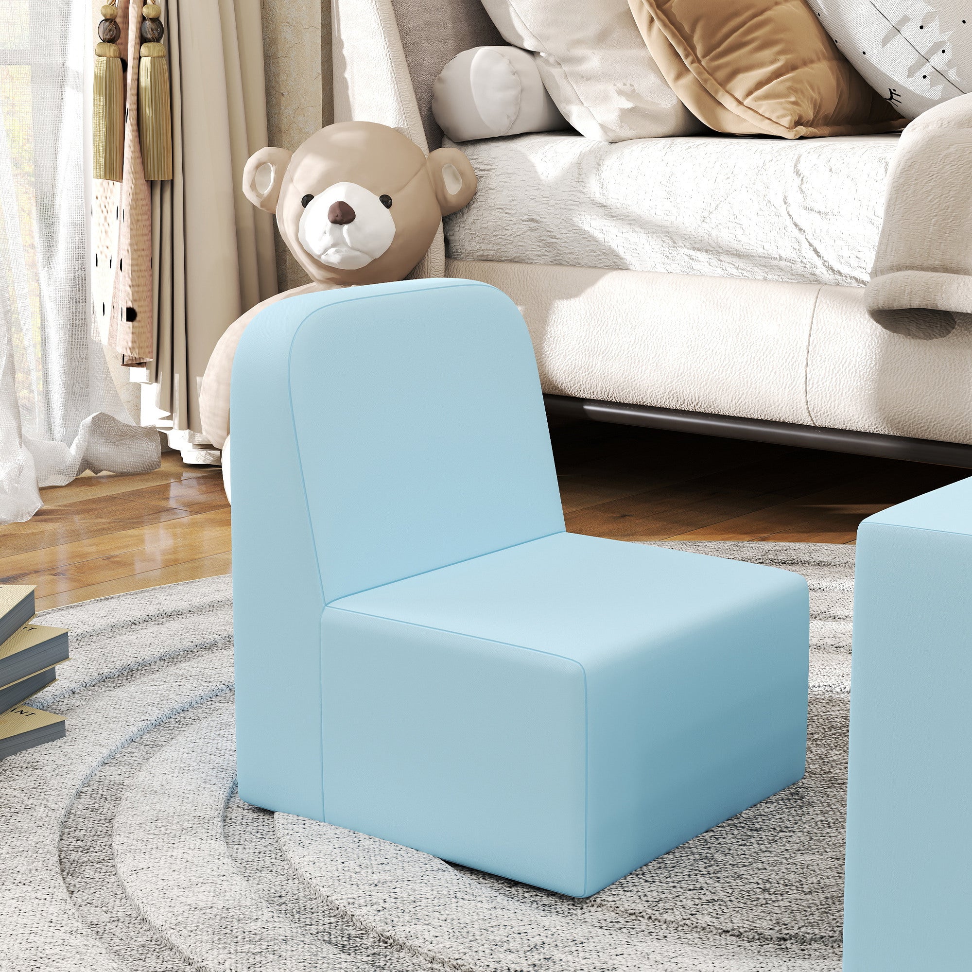2-in-1 Convertible Table and Chair Set for Boys Girls for Boys Girls, Light Blue