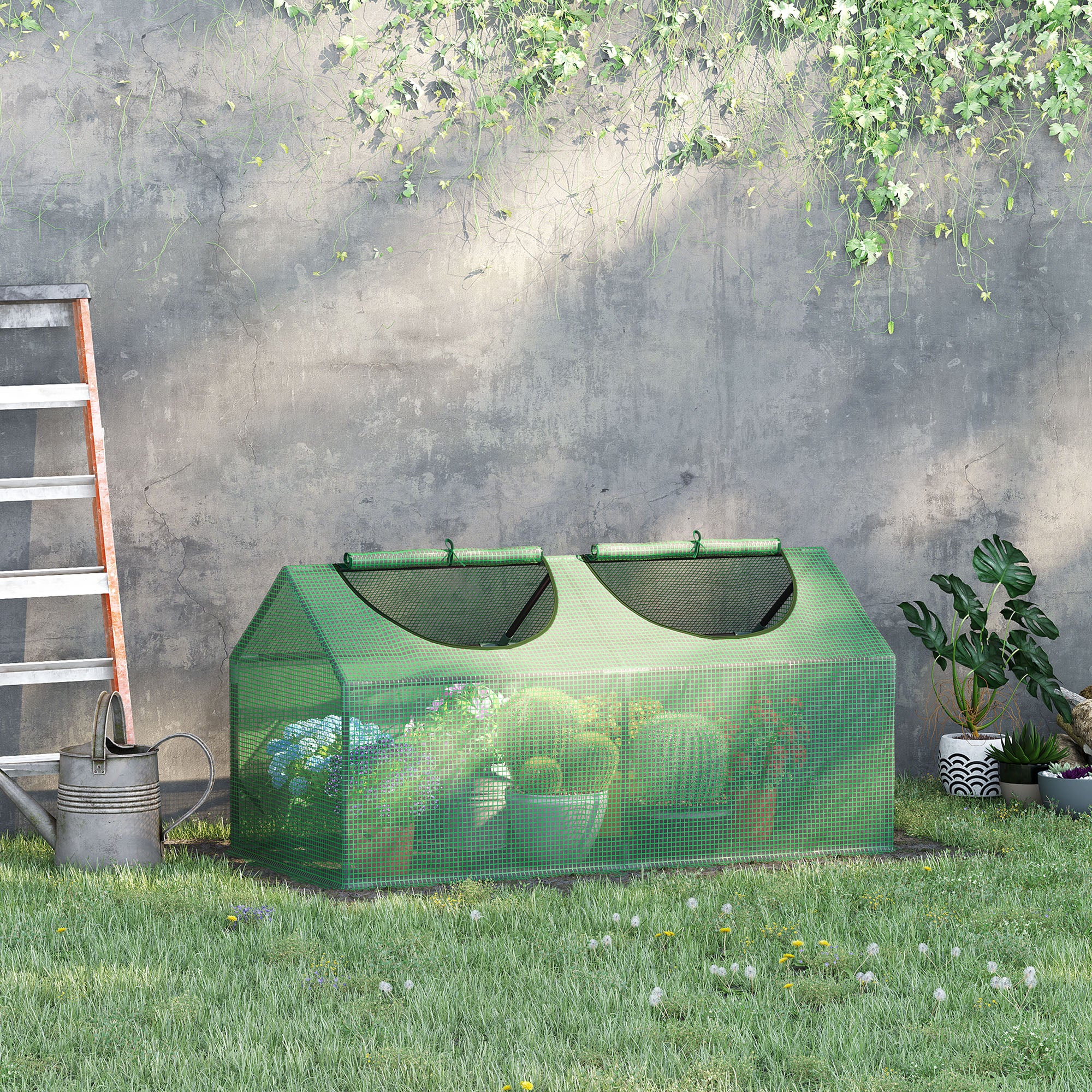 4' x 2' x 2' Portable Mini Greenhouse, Small Green House with PE Cover, Roll-up Zippered Windows for Indoor, Outdoor Garden, Green - Green - Image 2