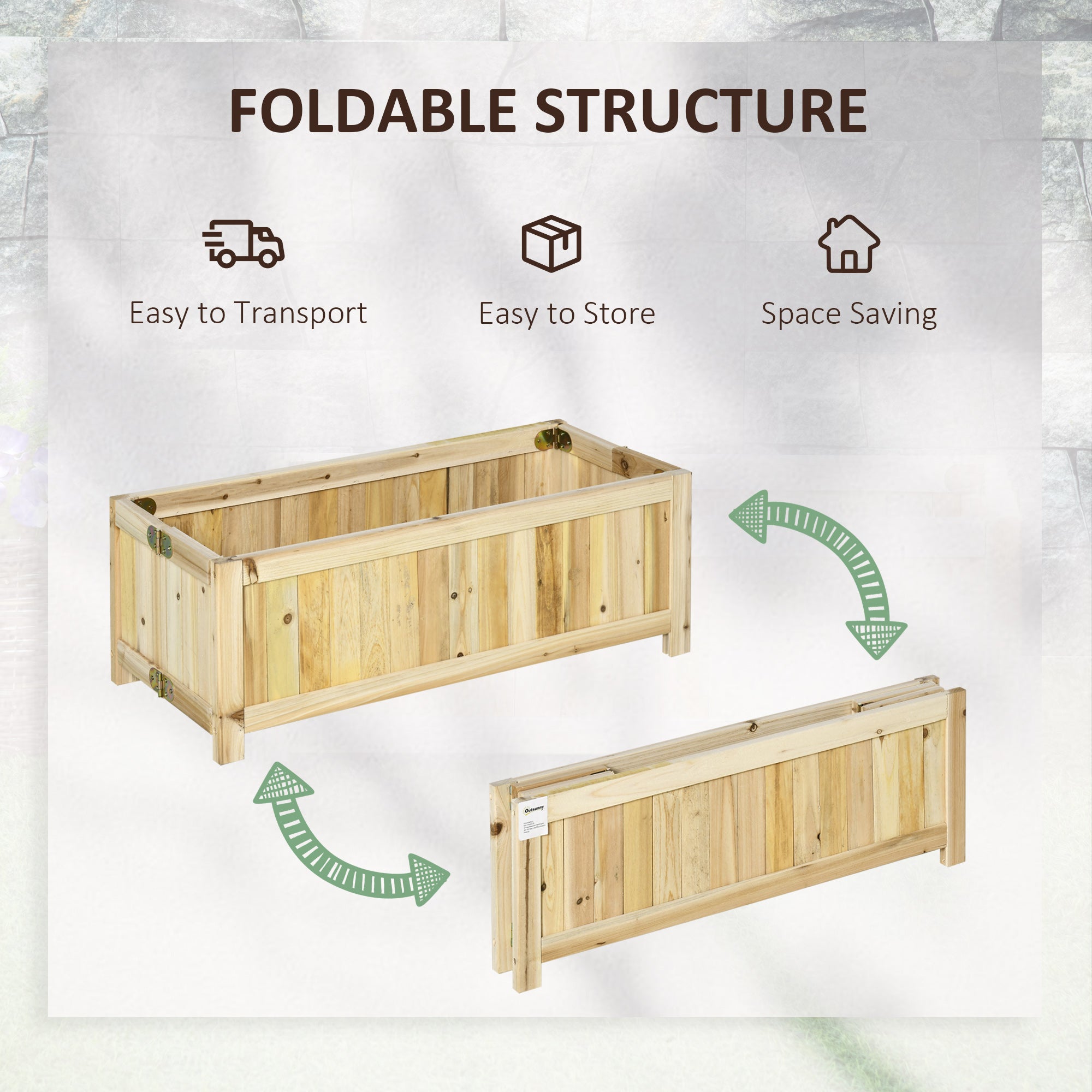 Foldable Raised Garden Bed, Wooden Planter Box, Herb Garden Planter with Drainage Holes, for Backyard, Patio to Grow Vegetables, Herbs, and Flowers, 27.6" x 11.6" x 9.8" - Natural wood finish - Image 4