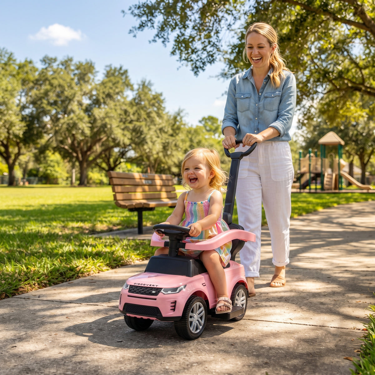 Qaba Land Rover Discovery Licensed Baby Push Car, 2-in-1 Ride on Car with Push Handle and Safety Guardrail, Pink