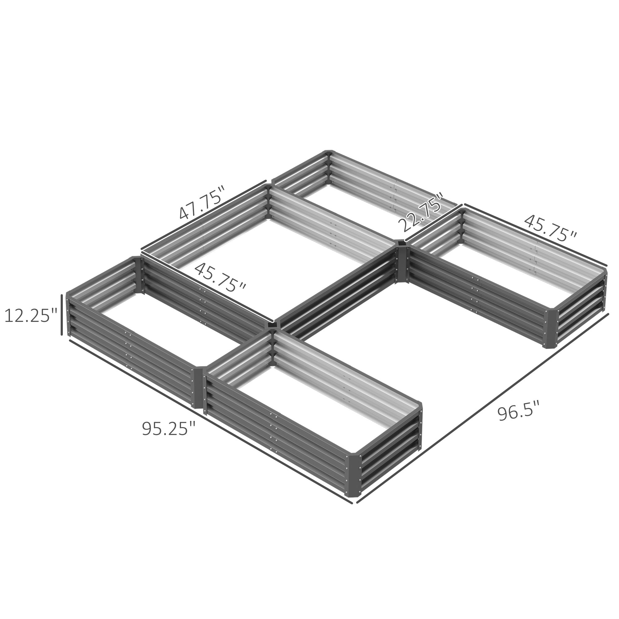 Steel Raised Garden Bed, Set of 5 Large Box Planters for Outdoor Plants Vegetables Flowers Herbs, 8x8x1ft, Gray - Gray - Image 3