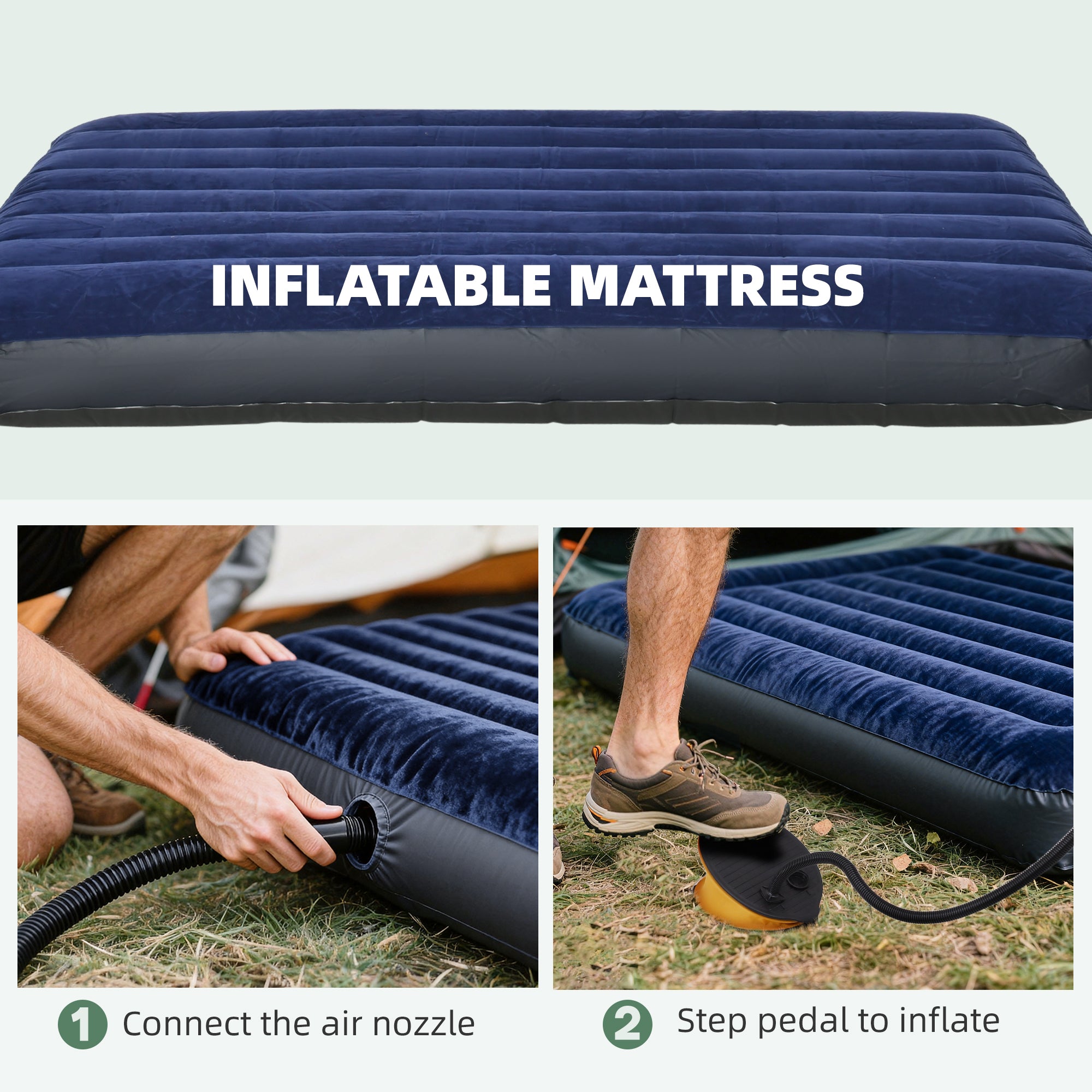 2-Person Tent Cot, 4-in-1 Elevated Camping Bed Combo with Air Mattress, Bed Cover, Foot Pump