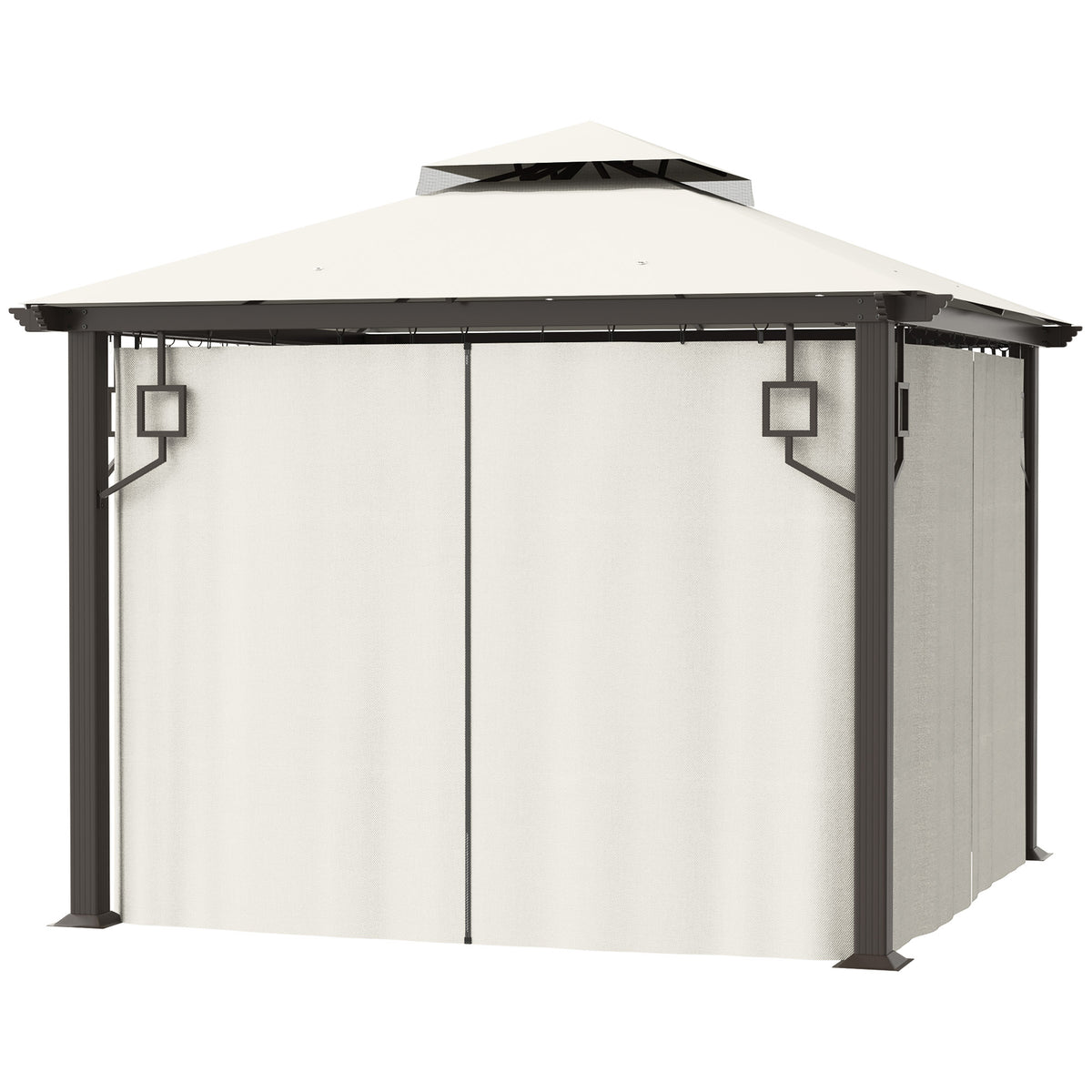 10' x 10' Patio Gazebo, Double Roof Outdoor Gazebo with Privacy Curtains, Mesh Netting, Aluminum Frame Outdoor Canopy Shelter, Cream White