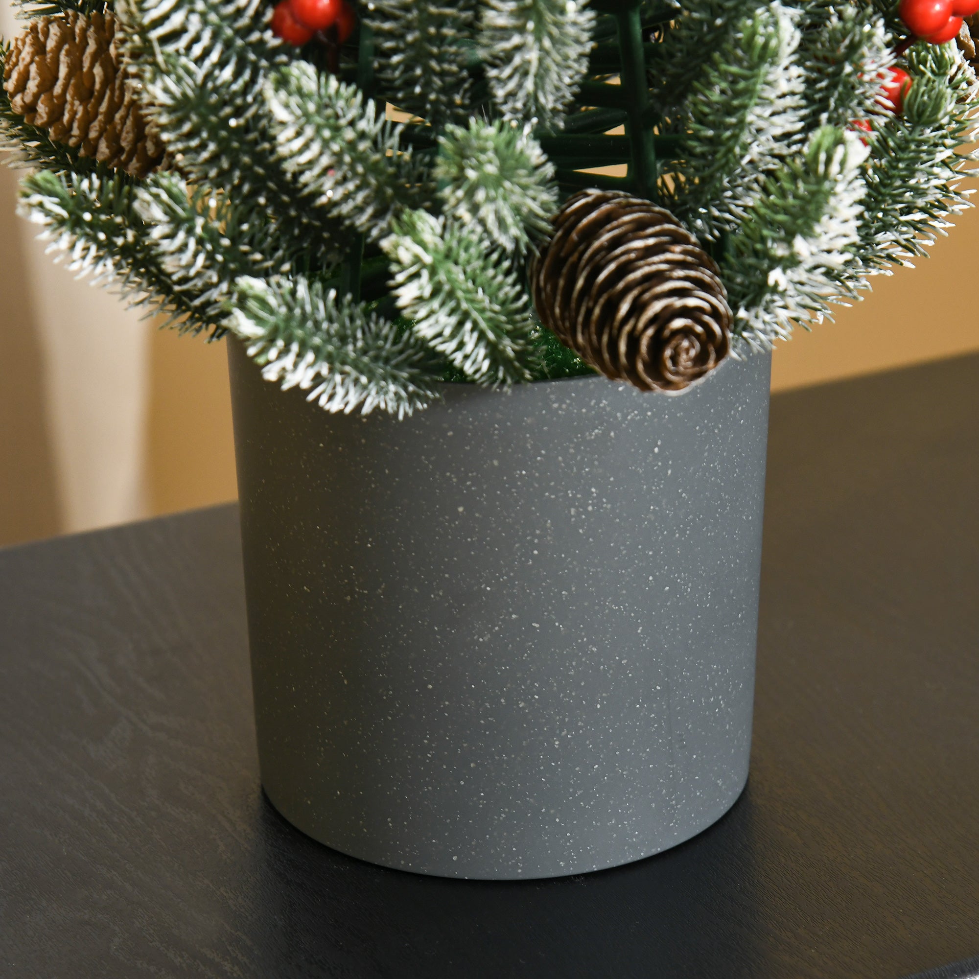 18" Tall Unlit Miniature Snow-Flocked Tabletop Artificial Christmas Tree, Holiday Decoration with Pine Cones and Berries