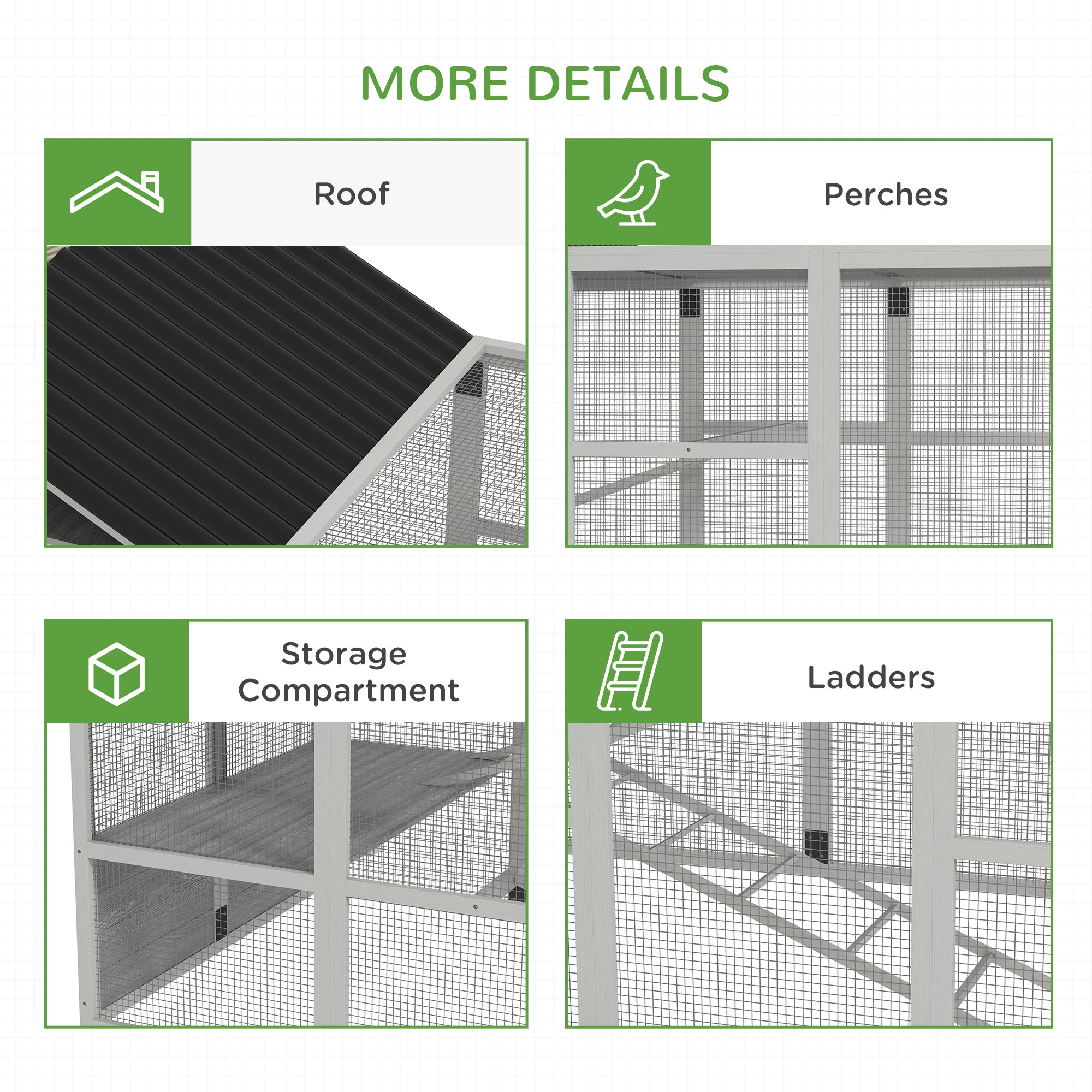 Wooden Chicken Coop Run for 6 - 10 Chickens, Hen House Add-On with Storage, Perches, 141.75" x 48" x 61", Gray - Gray - Image 6