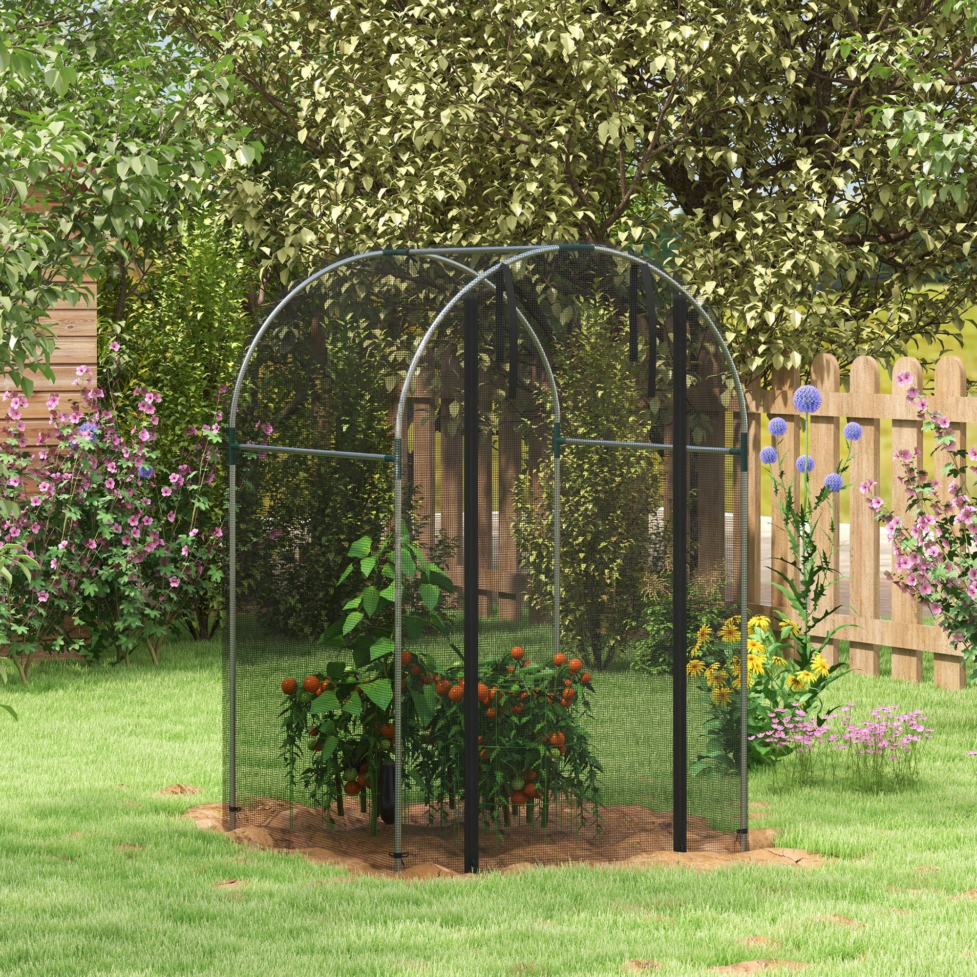 Galvanized Steel Crop Cage, Plant Protection Tent with Zippered Door, 4' x 4', Black - Black - Image 2