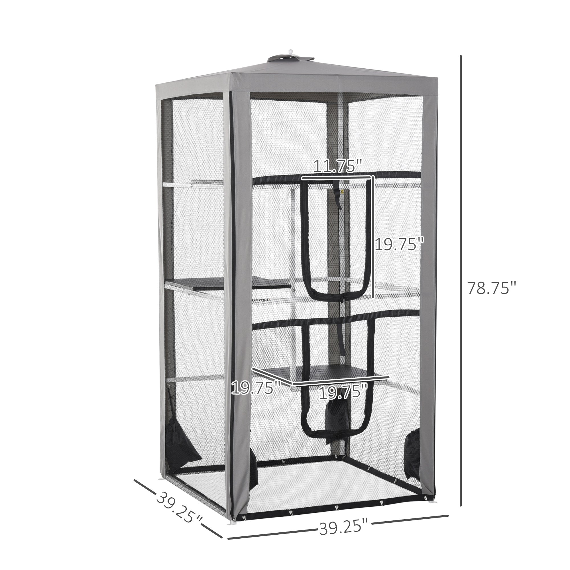 79"H Cat House Kitten Enclosure Mesh Playpen Steel Frame with 3 Platforms, 2 Doors and 4 Sandbags for Stability, Indoor/Outdoor - Grey, White and Black - Image 3