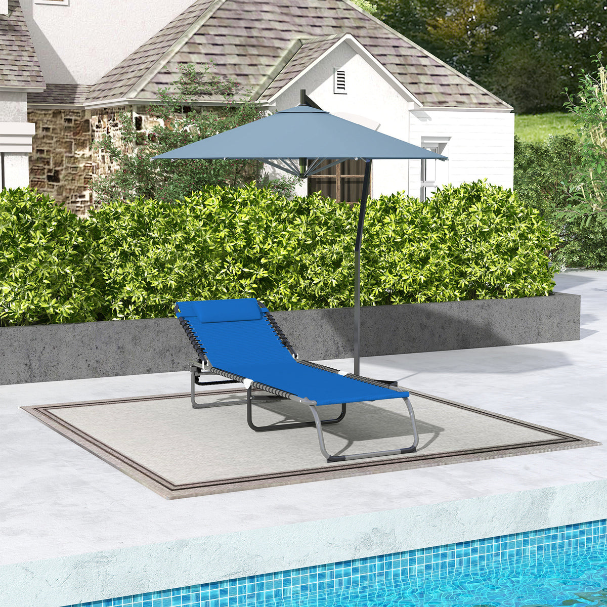 Foldable Chaise Lounge, 4-Position Reclining Back, Trifold Portable design and Breathable Mesh for Poolside,Camping, Hiking - Navy Blue