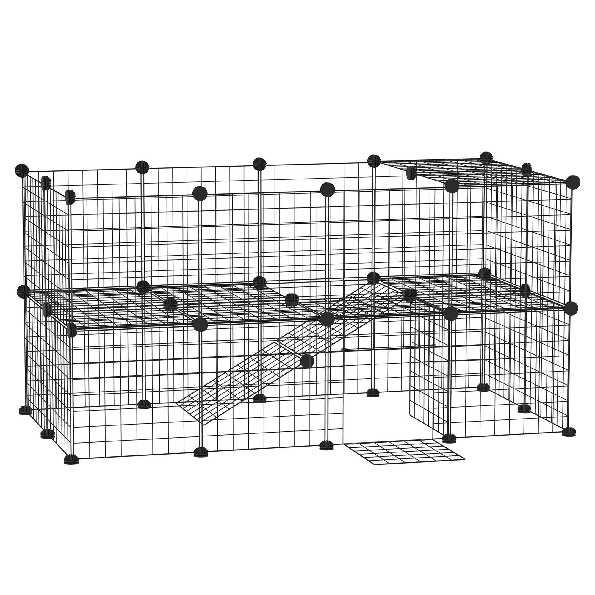 36 Panels Small Animal Playpen with Door, DIY C & C Cage for Guinea Pigs with Ramp, Portable Metal Wire Yard for Rabbit, Hedgehogs, 14 x 14 in - Black