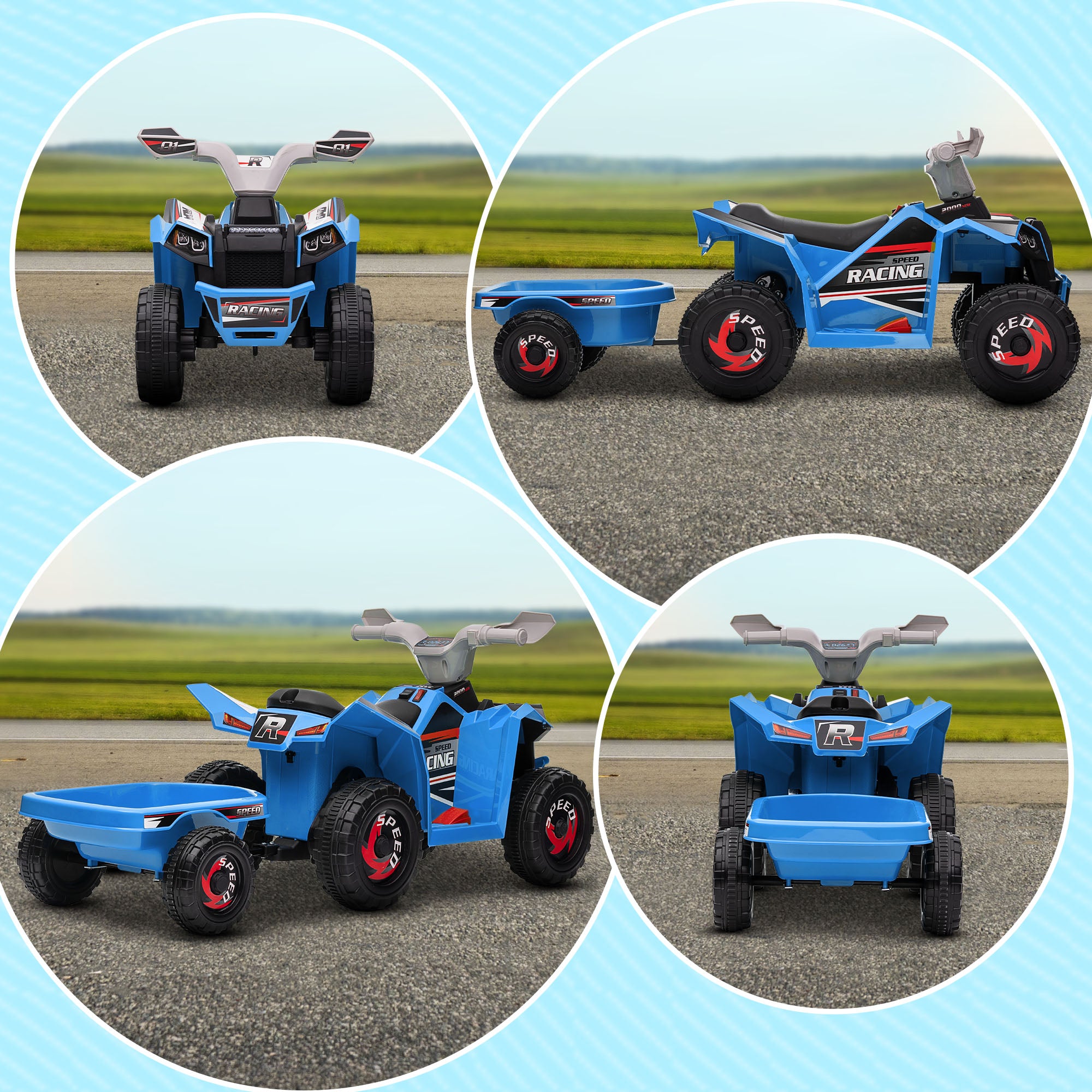 6V Electric Toy Car with Back Trailer, Forward Backward, Wear-Resistant Wheels for Ages 18-36 Months, Blue