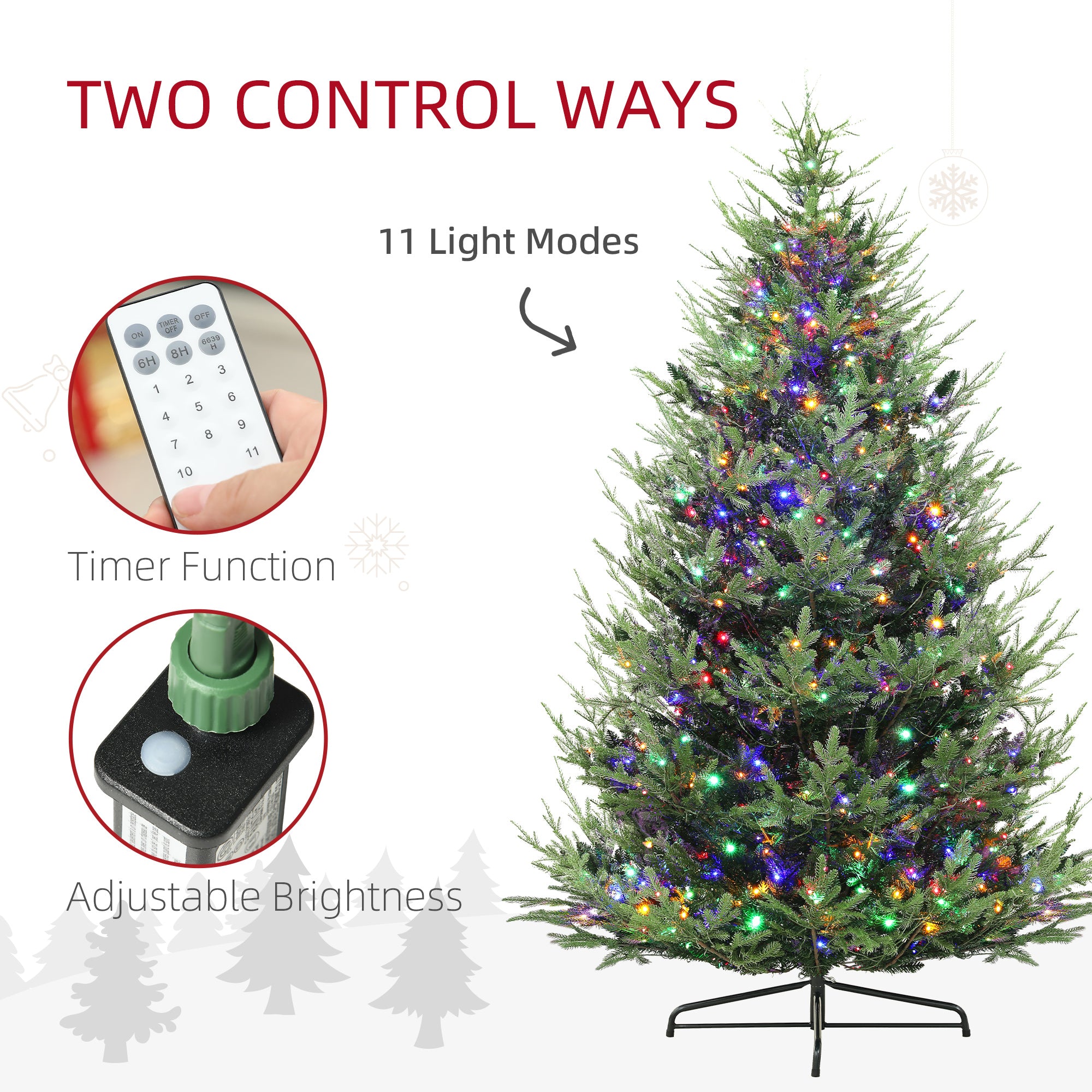 9 ft Artificial Christmas Tree, Prelit Christmas Tree with 300 LED Lights, 1939 Branch Tips and Wide Metal Base, Green