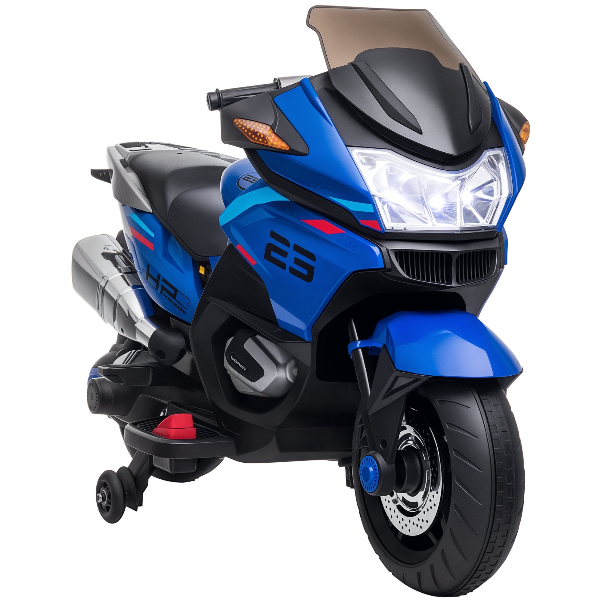 12V Kids Electric Motorcycle with Training Wheels, Battery Power Ride on Motorbike, High-Traction at 3.7 Mph Top Speed, with Light Music, Blue