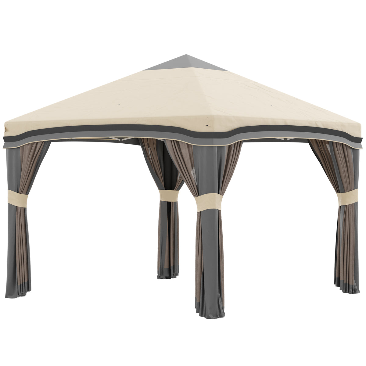 10' x 10' Pop Up Canopy Tent with Netting, Instant Tents for Parties, Height Adjustable, Beige