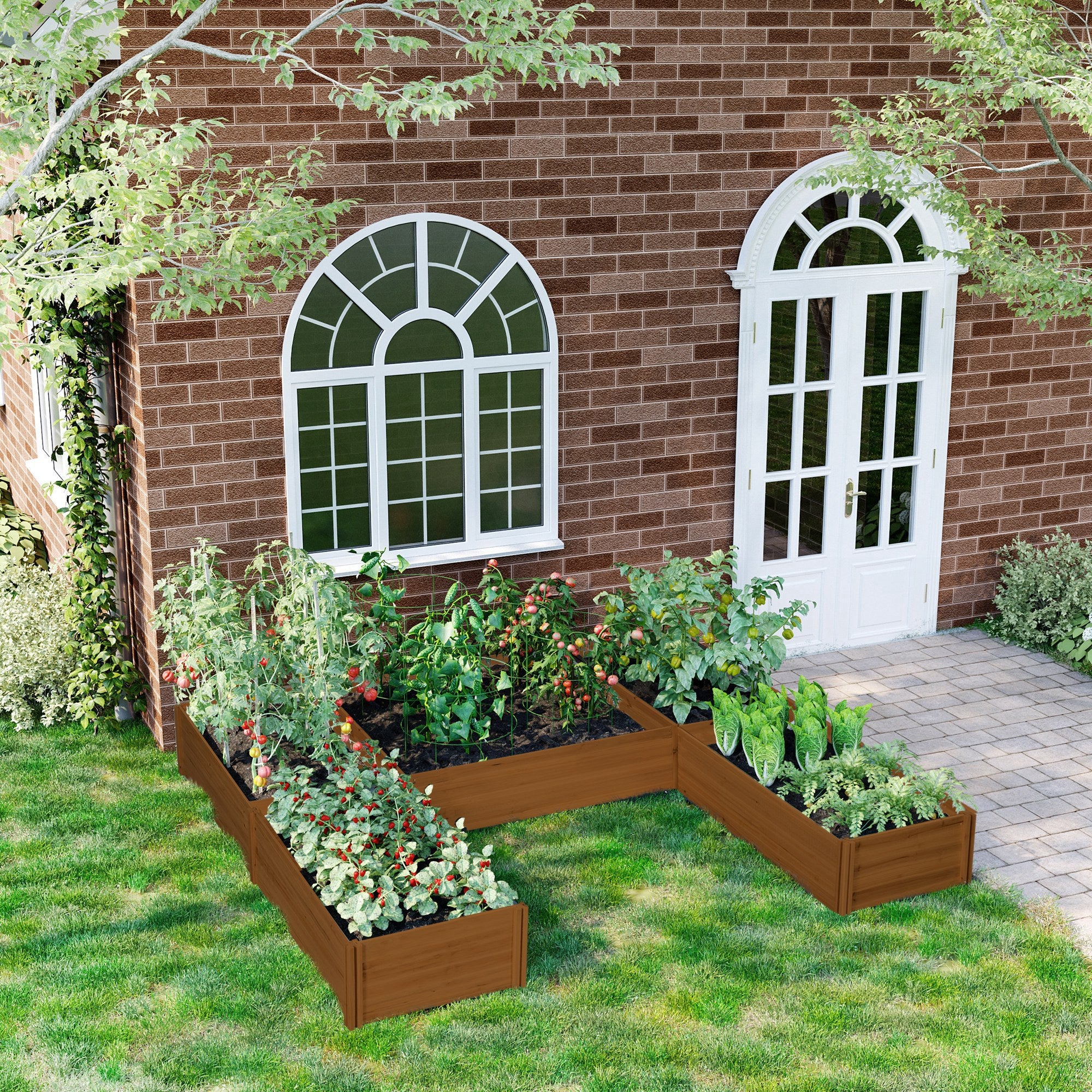 Raised Garden Bed, Set of 5 Large Wooden Box Planters for Outdoor Plants Vegetables Flowers Herbs, 7.5x7.5x1ft, Brown - Brown - Image 2