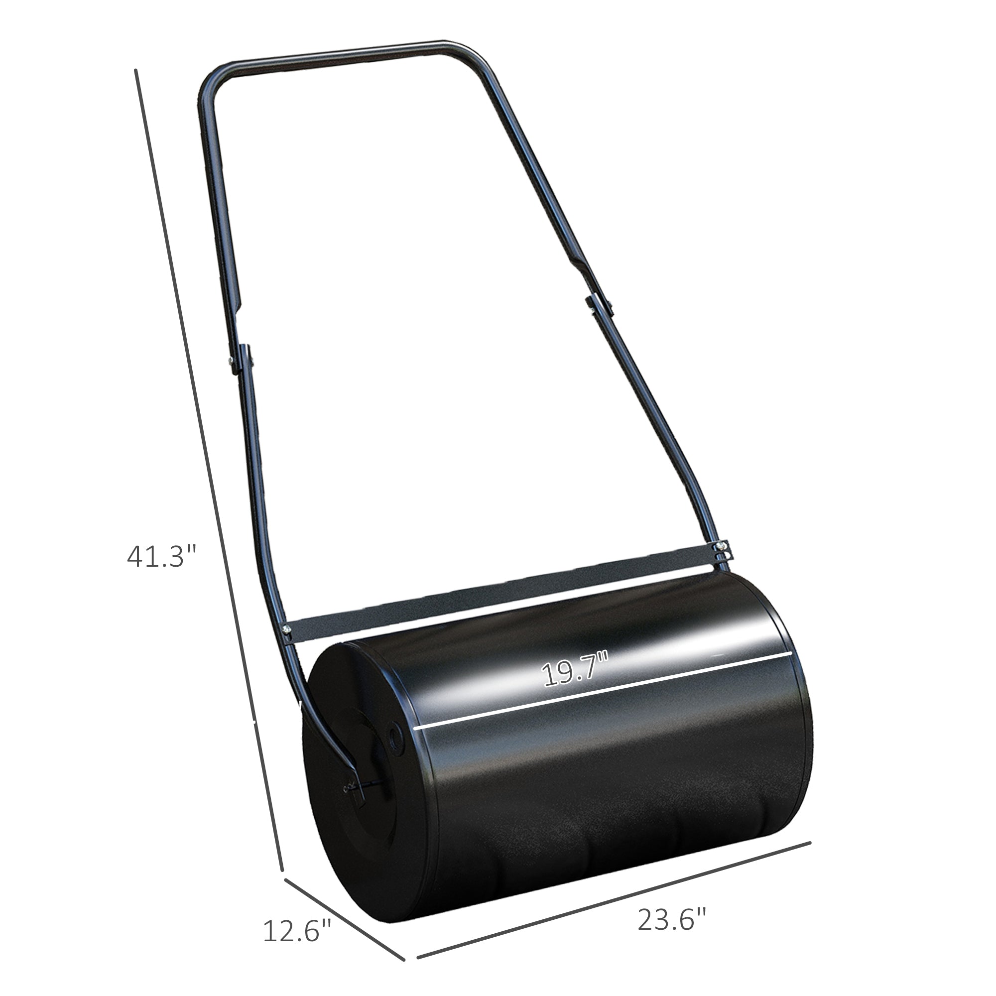 38L Heavy Duty Push/Tow Poly Lawn Roller, U-handle Garden Roller Filled with Water or Sand - Black - Image 3
