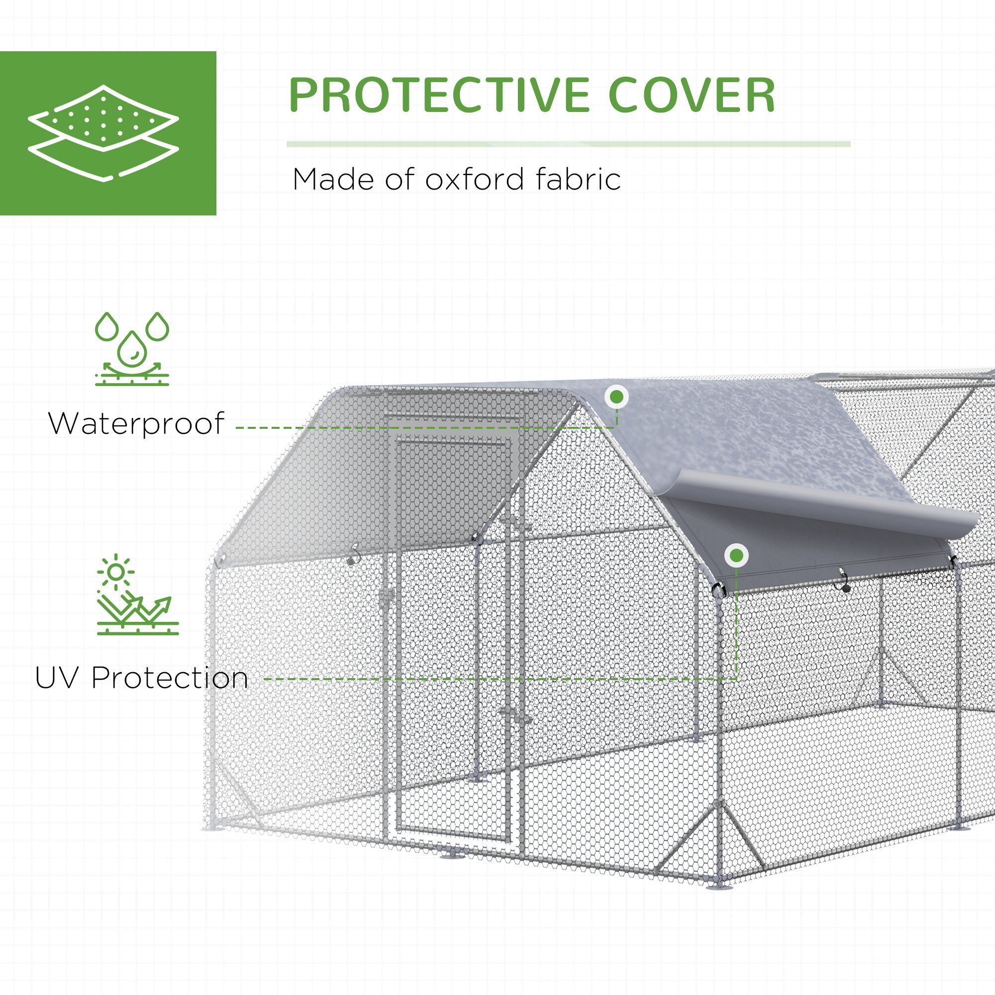 Large Chicken Coop Metal Chicken Run with Waterproof and Anti-UV Cover, Flat Shaped Walk in Fence Cage Hen House for Outdoor and Yard Farm Use, 1" Tube Diameter, 9.2' x 18.7' x 6.4' - Silver - Image 7