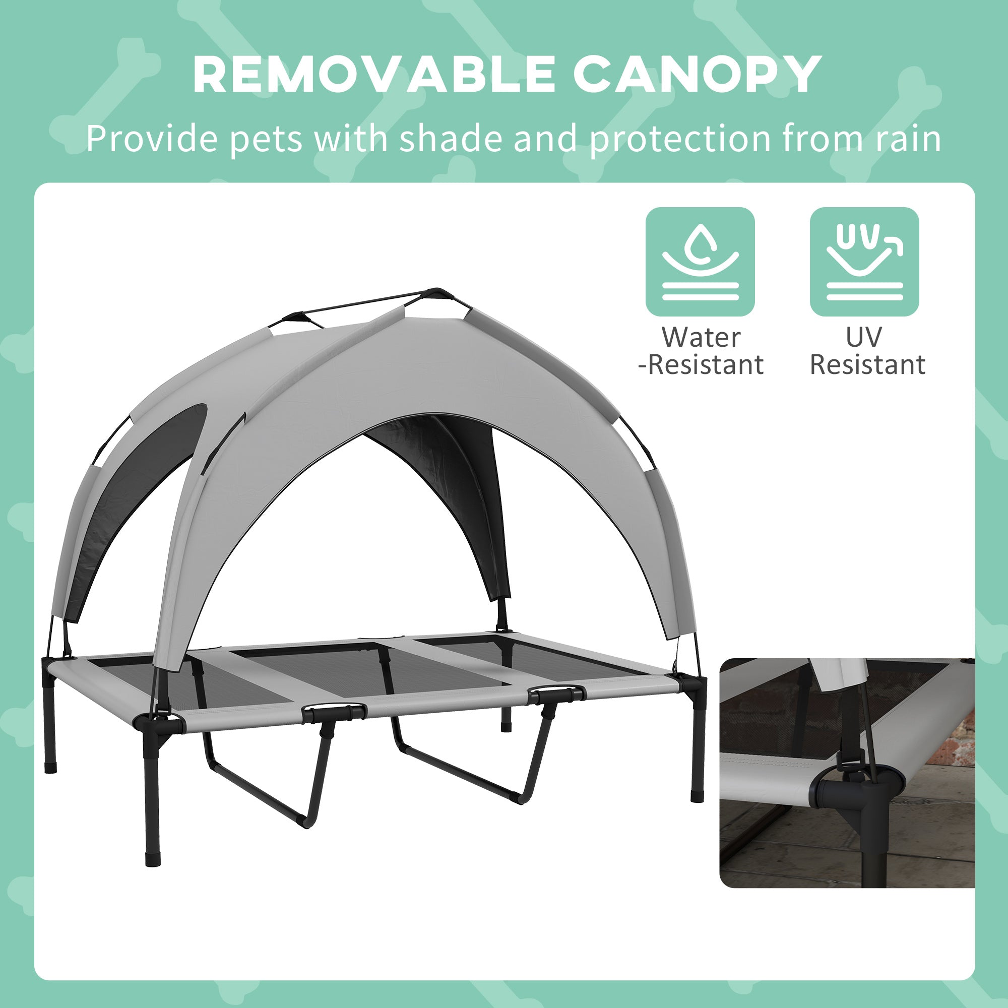 Elevated Dog Bed with Canopy, Raised Outdoor Pet Bed for Camping with Washable Breathable Mesh, 42" x 30" x 37" - Light Gray - Image 5