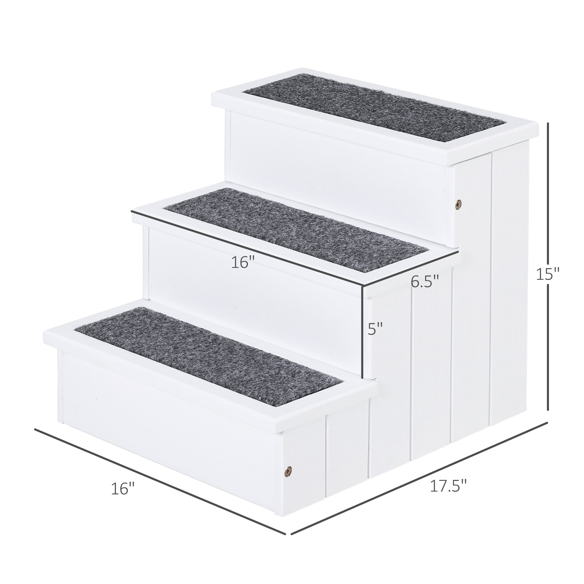 3 Step Wooden Carpeted Non Slip Pet Stairs Ramp for Cats and Small Dogs - White - White - Image 3
