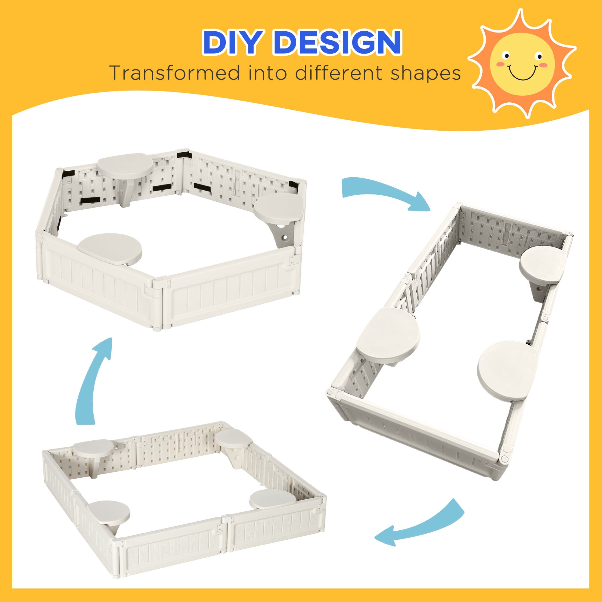 Kids Outdoor Sandbox with Cover Garden Bed, Easy Assembly for Backyard, Cream White, 48.5" x 48.5" x 8.25"