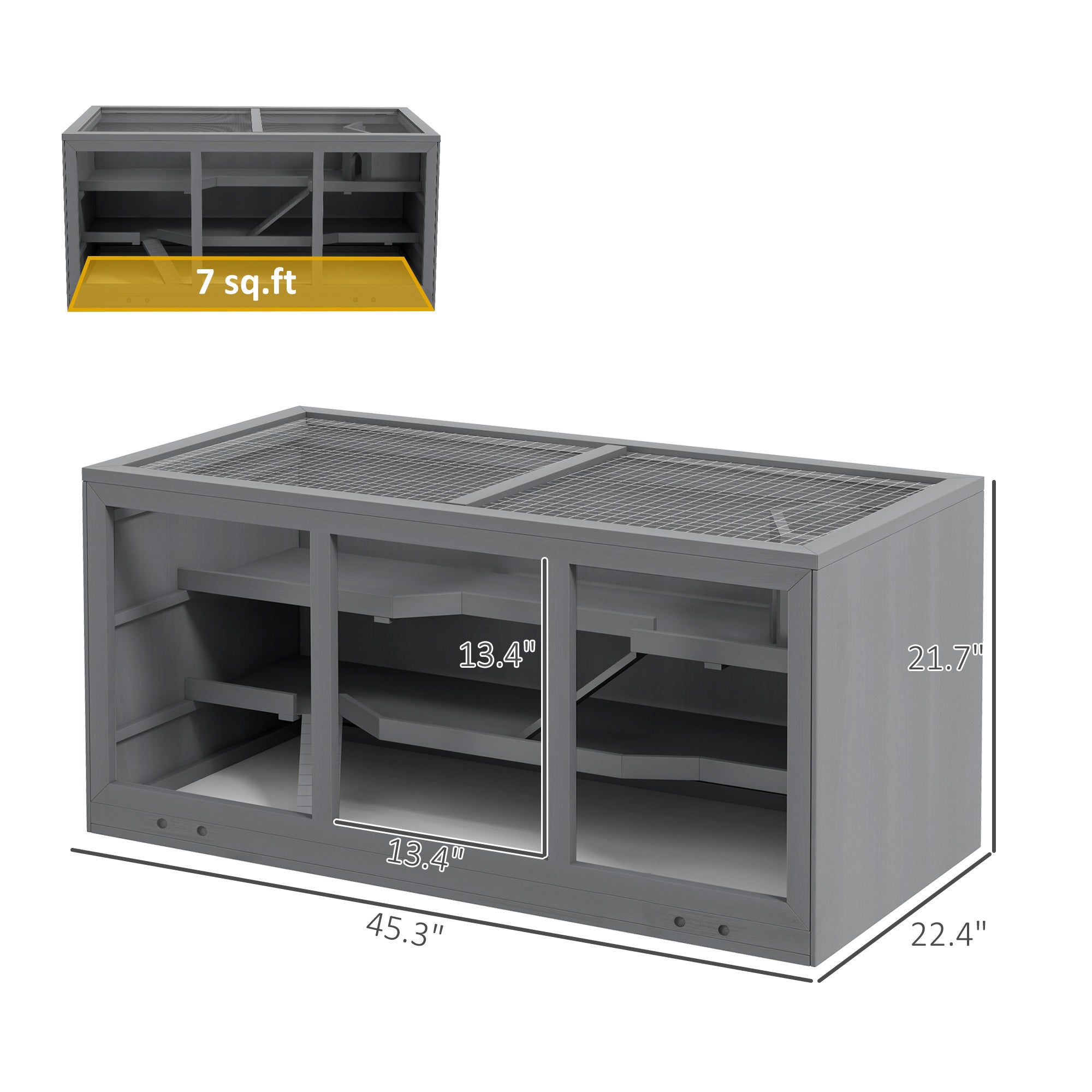 Extra Large Wooden Hamster Cage with Opening Roof, Hut, Ramps, Gray - Gray - Image 3