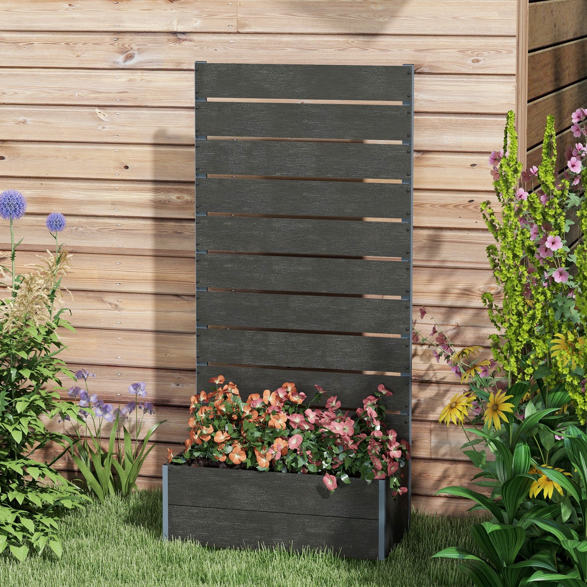 Trellis Planter for Climbing Plants, Raised Garden Bed with Trellis, Planter Box for Outdoor, 28.25" x 15" x 59", Black - Black - Image 7