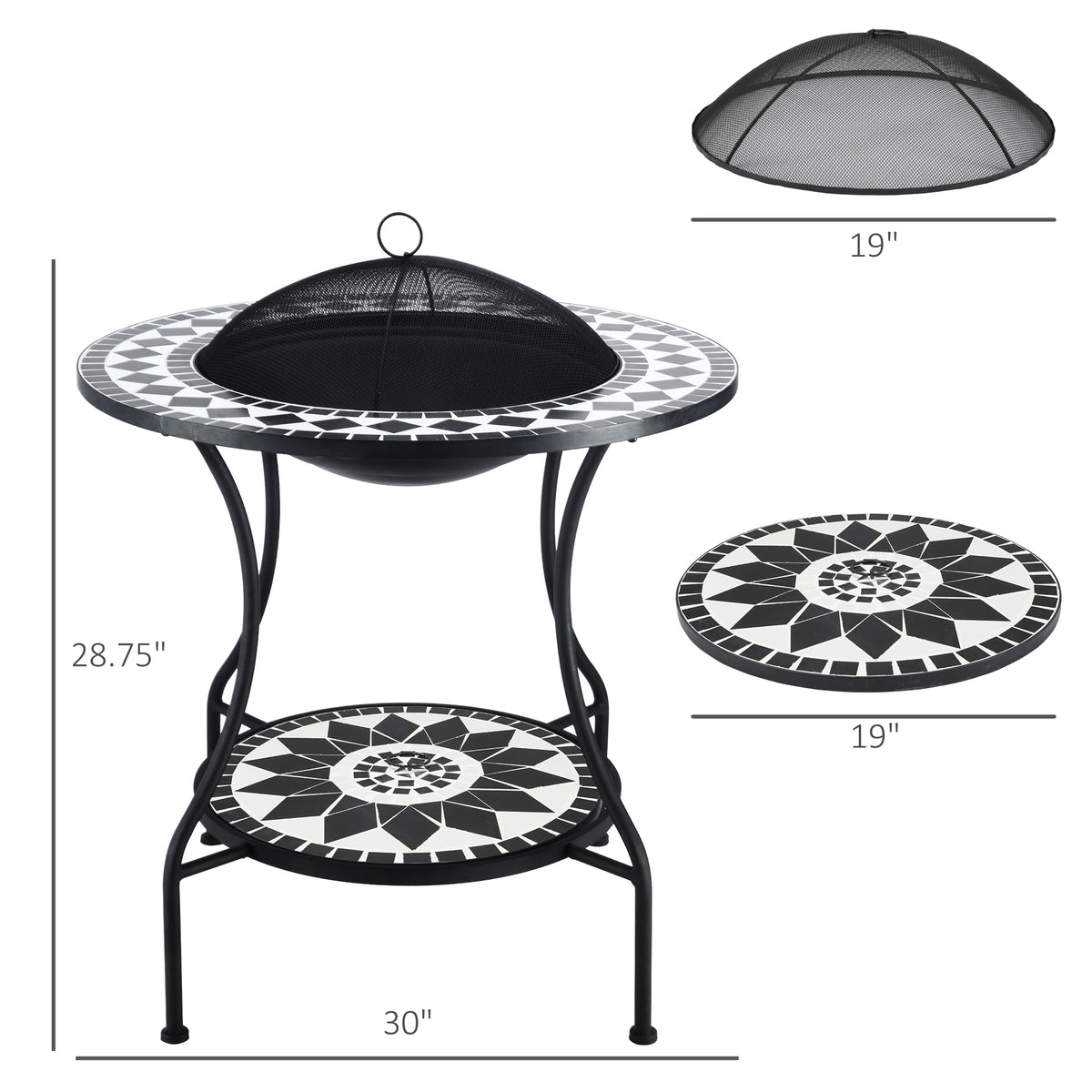 30" Outdoor Fire Pit Dining Table, 3-in-1 Round Wood Burning Fire Pit Bowl, Patio Ice Bucket with Storage Shelf