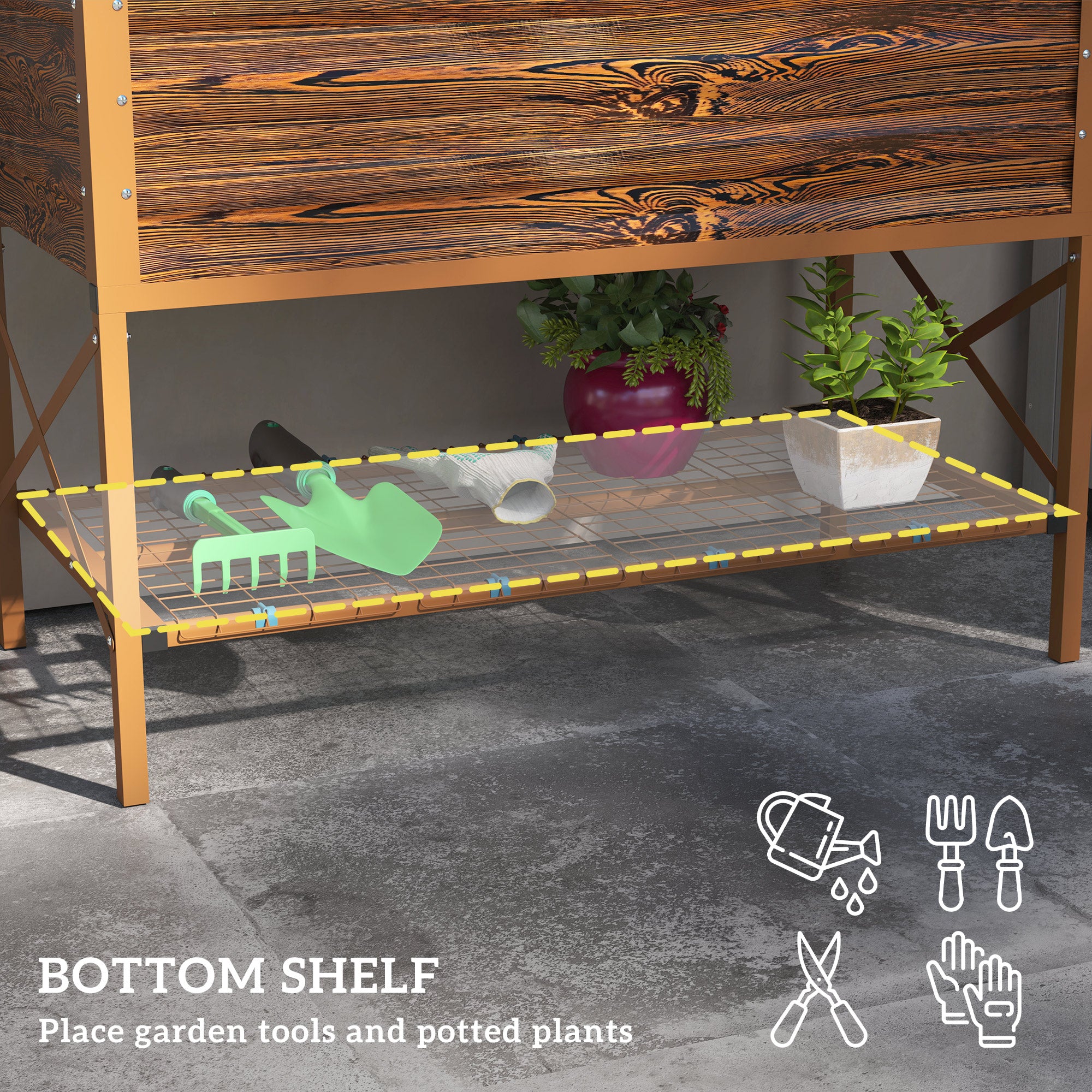 Galvanized Raised Garden Bed, Metal Planter Box with Legs, Storage Shelf and Bed Liner, Dark Brown - Brown - Image 5