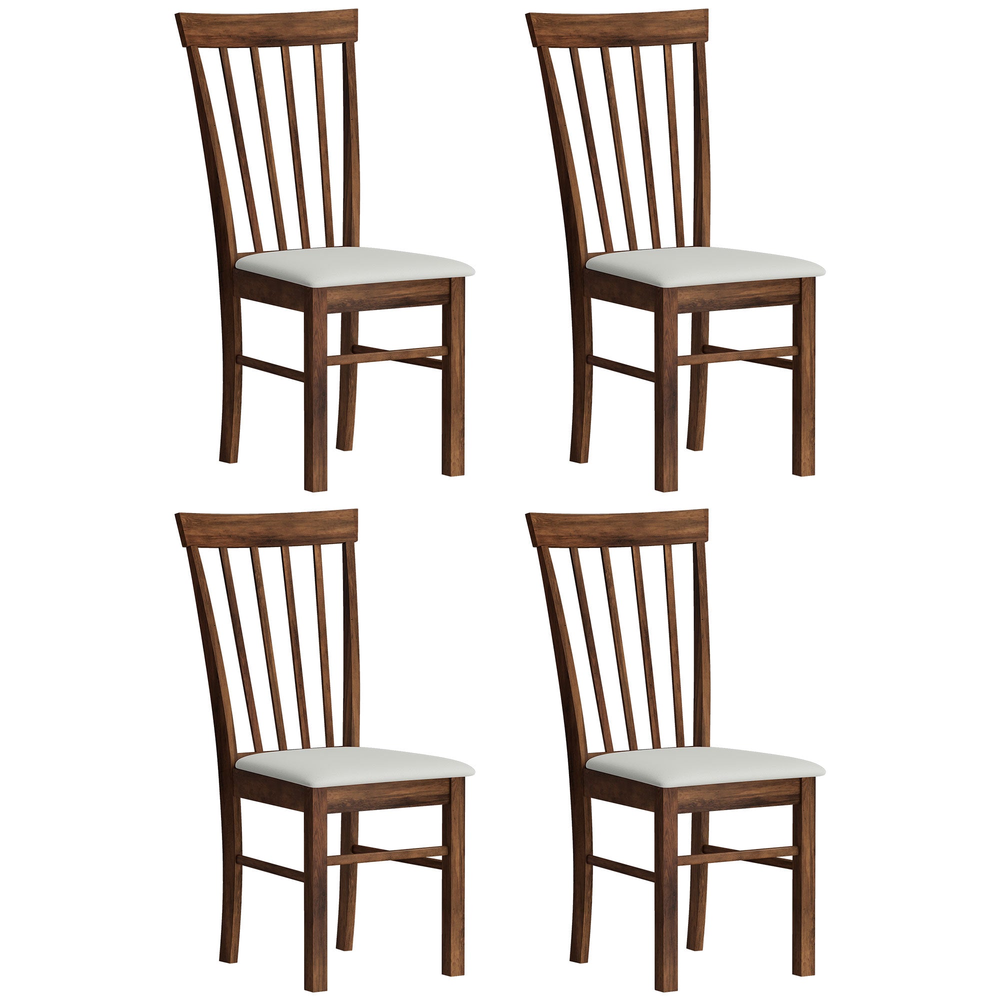 Wooden Dining Chairs Set of 4, Farmhouse Upholstered Kitchen Chairs with Rubber Wood Frame, Dark Brown and Beige