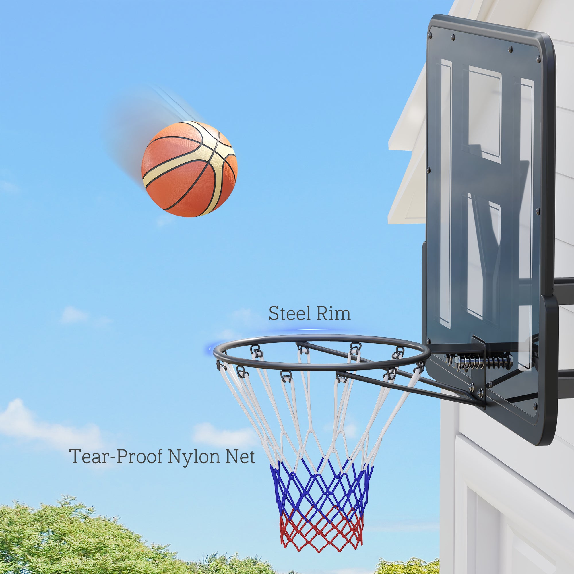 Wall Mounted Basketball Hoop, Basketball Goal Combo Kit with 43" Reinforced Shatter Resistant Backboard and All Weather Net for Indoor or Outdoor Use