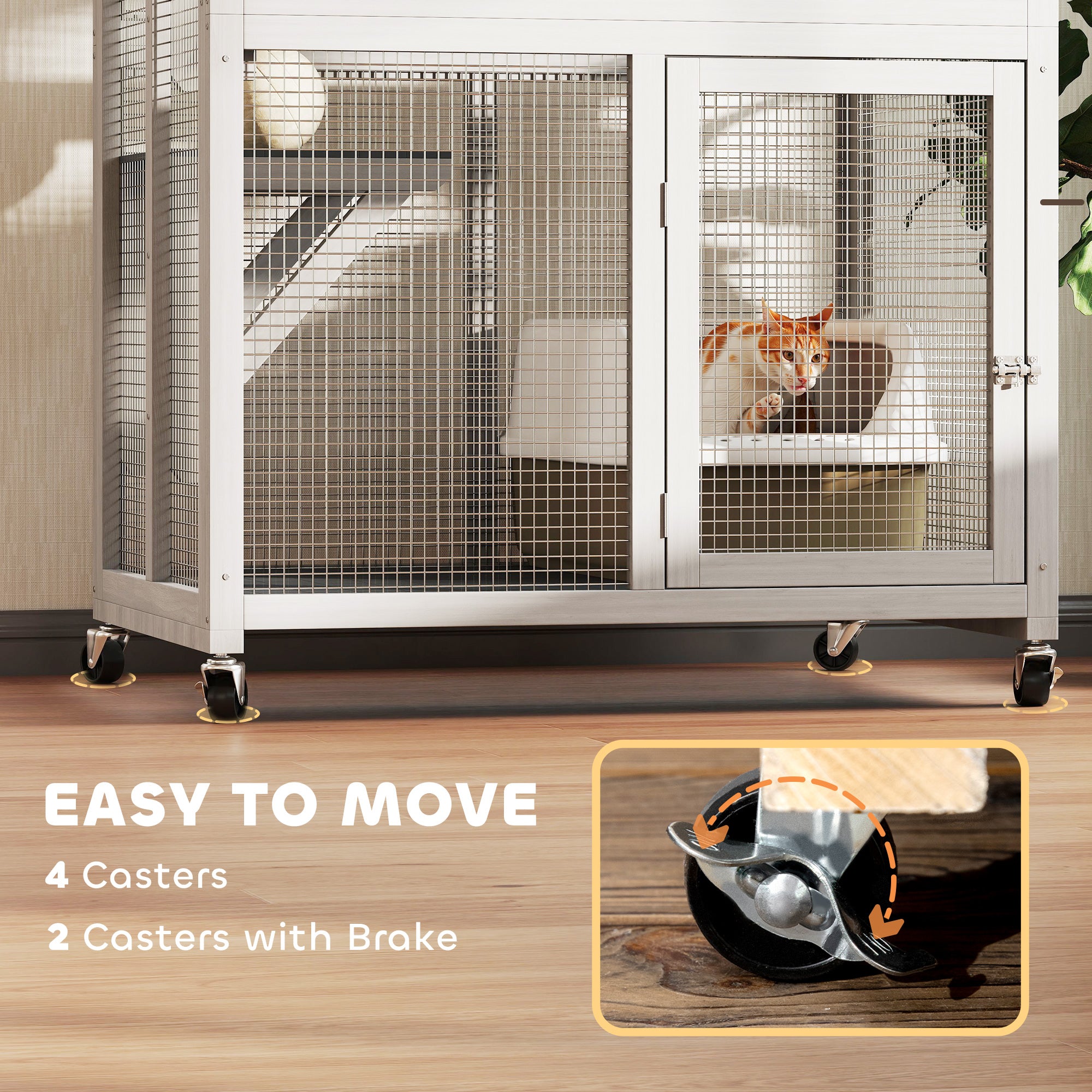 74" Wooden Catio Outdoor Cat Enclosure Weatherproof & Wheeled, Outside Cat House with High Weight Capacity, Kitten Cage Condo, White - Dark Gray - Image 6