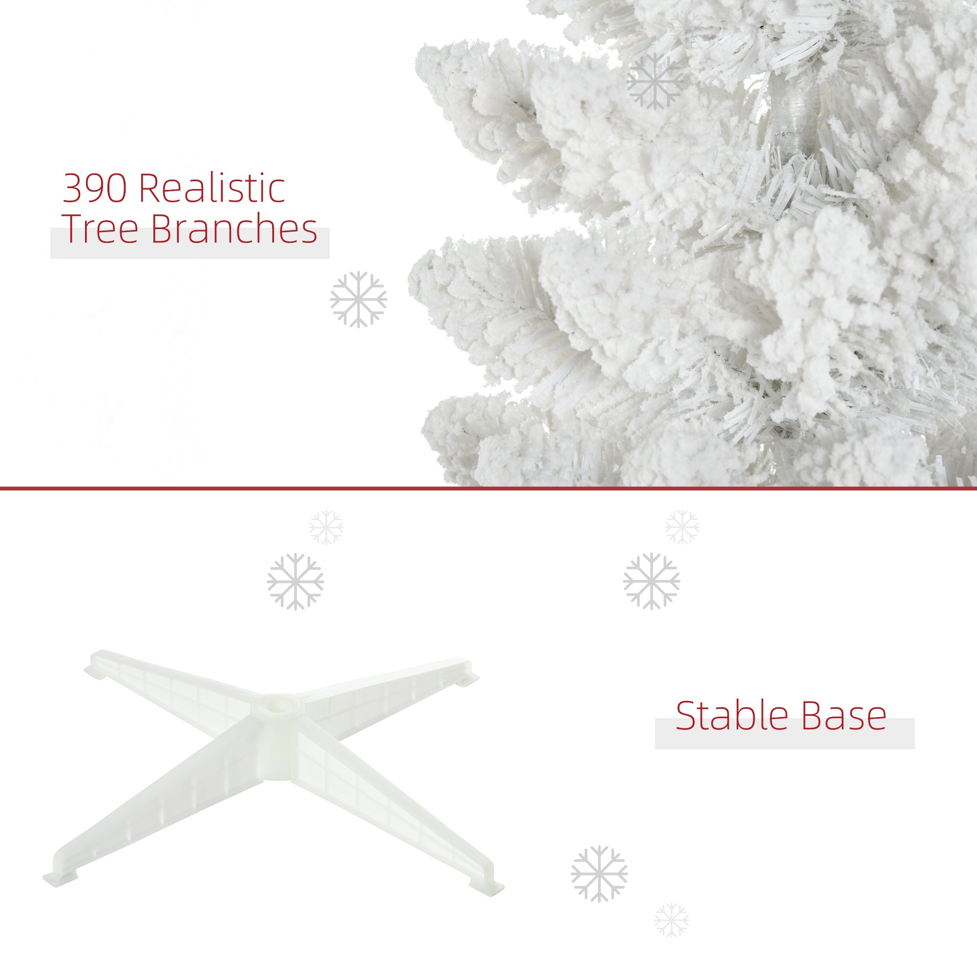6' Decorated Christmas Tree Snow Flocked Artificial Christmas Tree with Pencil Shape, Realistic Branches, White
