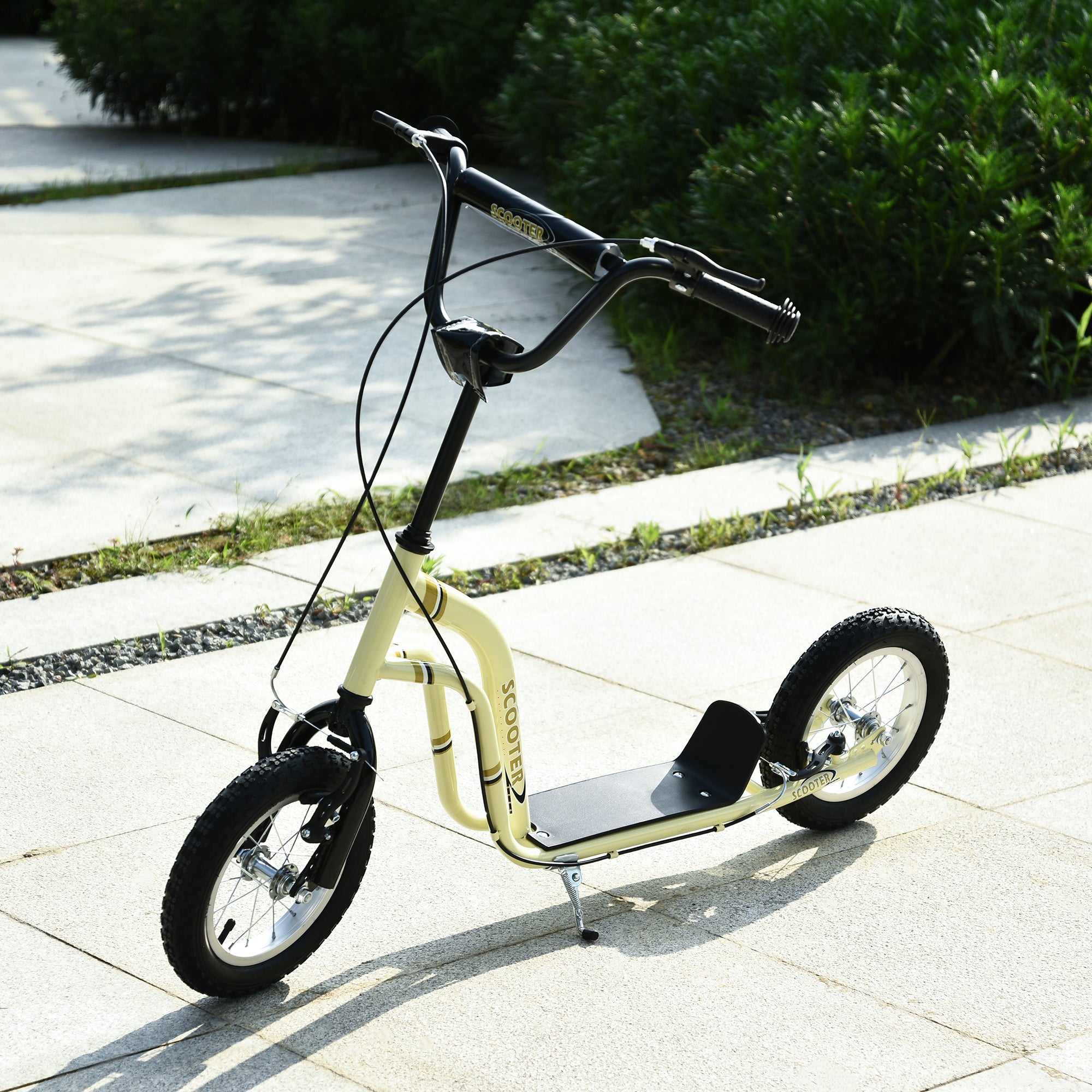 Youth Scooter Front and Rear Caliper Dual Brakes 12-Inch Inflatable Front Wheel Ride On Toy For Age 5+ - Beige