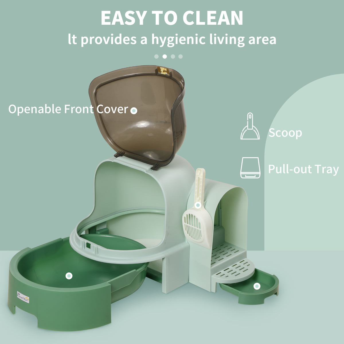 Cat Litter Box Easy to Clean Open with Scoop, Green