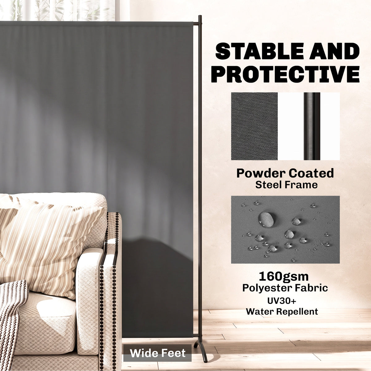 Outdoor Privacy Screen, 5.9FT Tall Room Divider with UPF30+ Protection, Freestanding Privacy Panel, Dark Gray