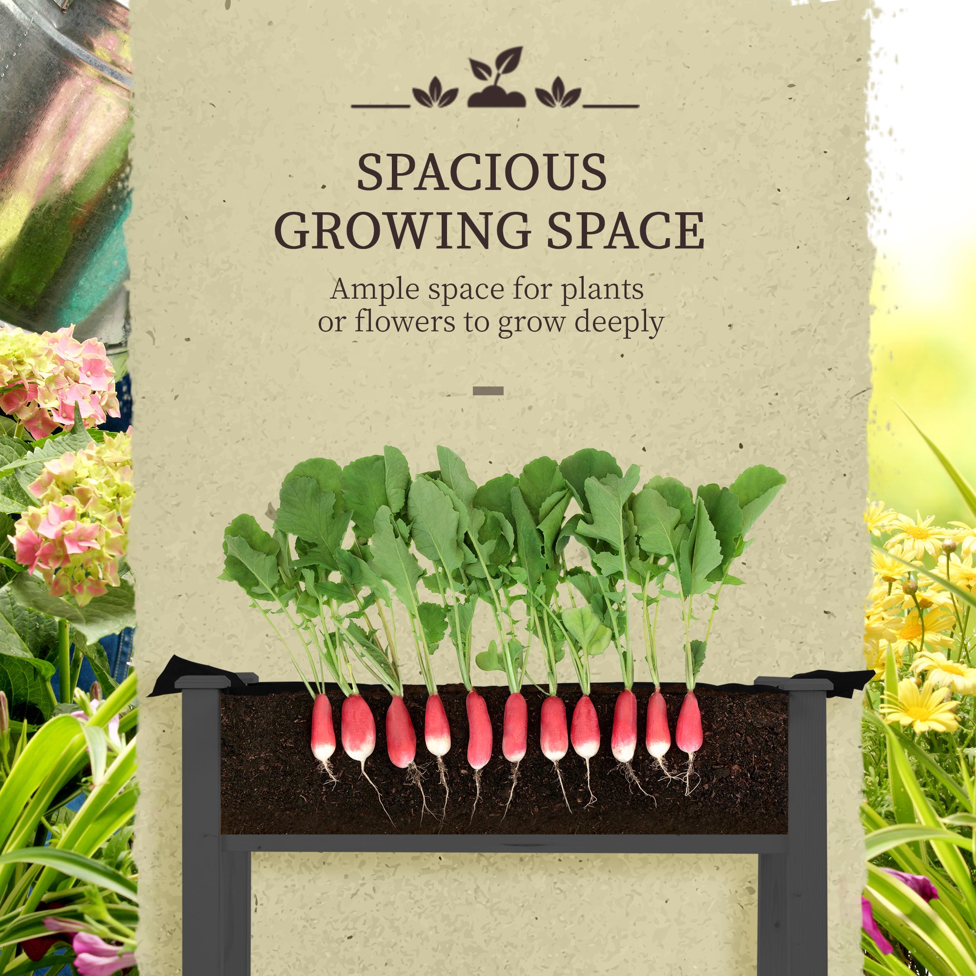 Raised Garden Bed with PE Greenhouse Cover Outdoor Planter Box for Herbs and Vegetables, 48 x 22 x 46 inch, Dark Gray - Dark Gray - Image 7