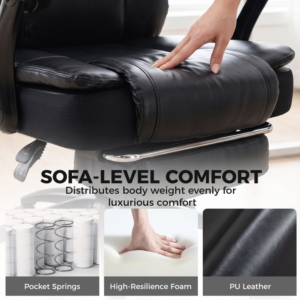 Big and Tall Office Chair with Adjustable Headrest, 500 lbs, Wide Seat, Lumbar Support, Desk Chair, Footrest