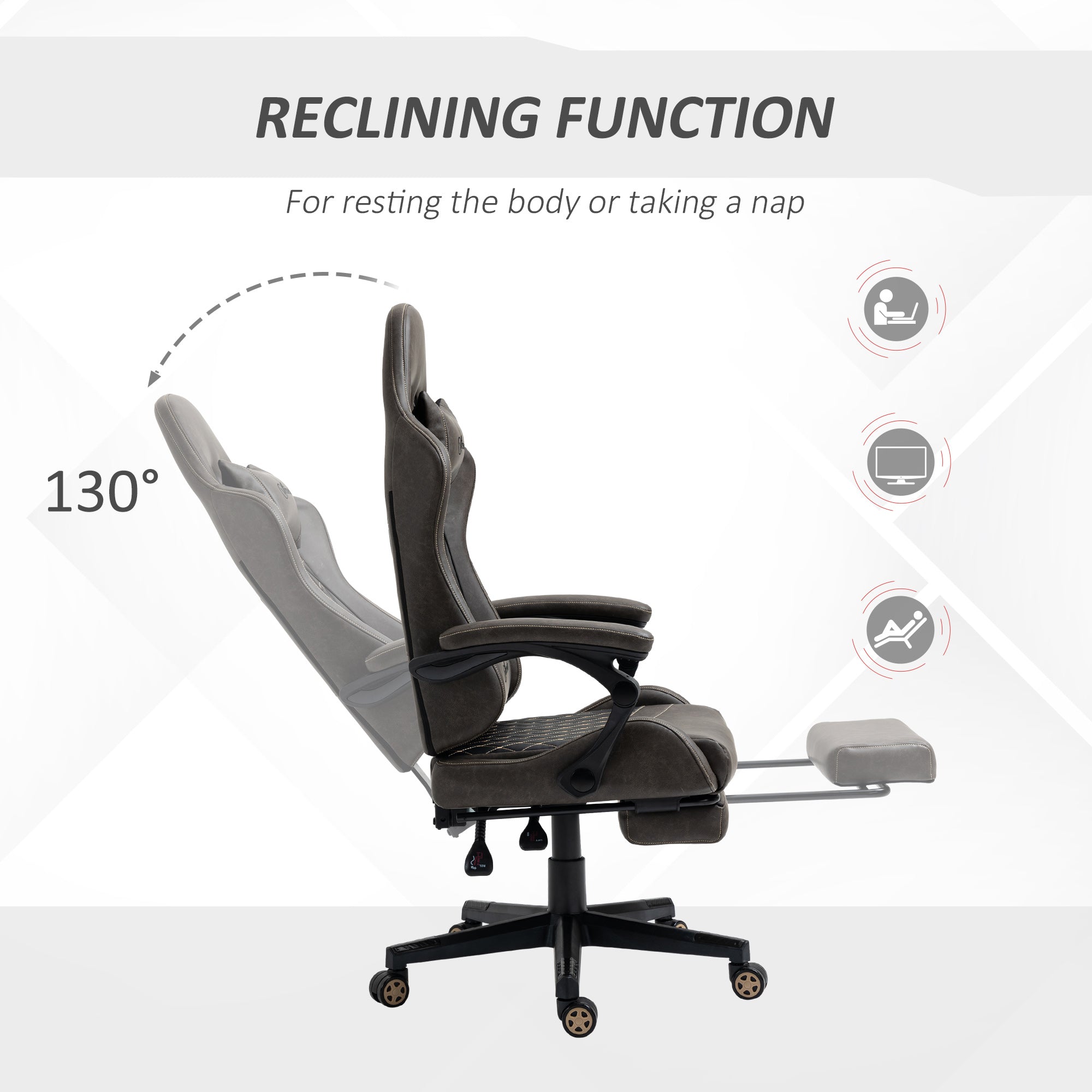 Racing Gaming Chair Diamond PU Leather Office Gamer Chair High Back Swivel Recliner with Footrest, Lumbar Support, Adjustable Height, Brown