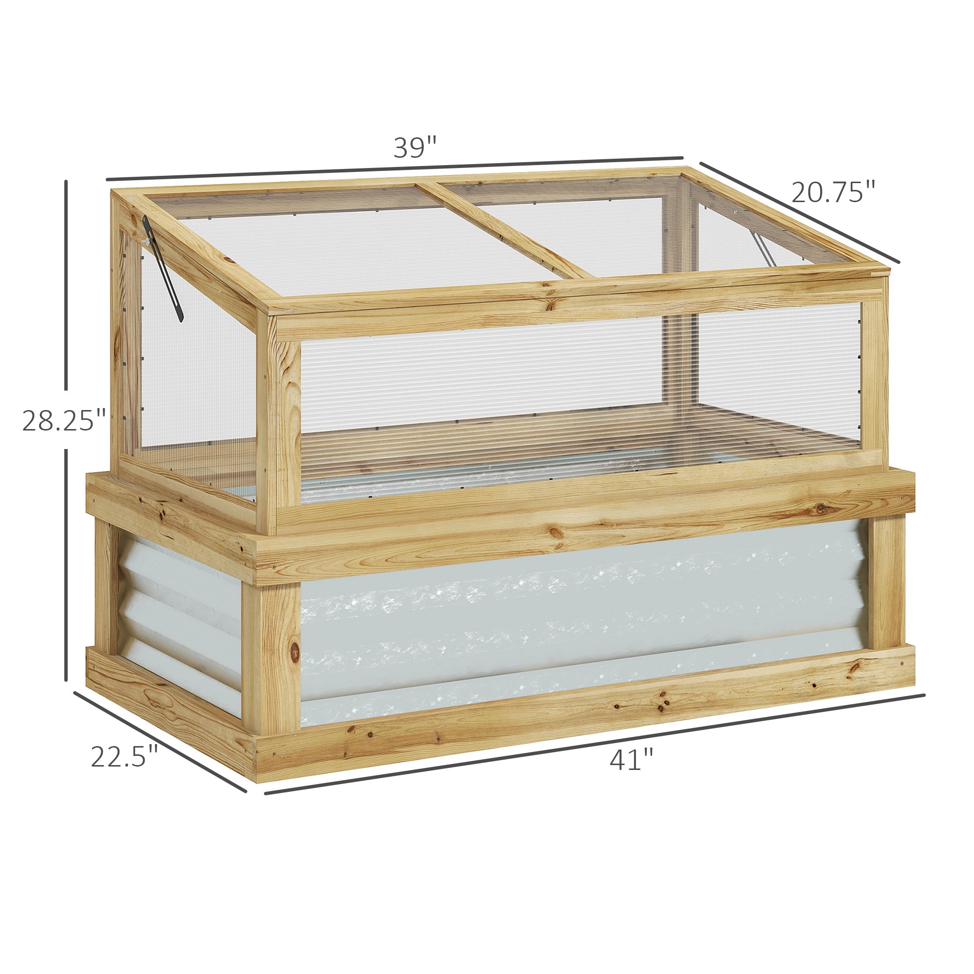 Raised Garden Flower Bed Kit with Lean-to Greenhouse, Wooden Cold Frame Planter, 41" x 22.5" x 28.25", Natural - Natural Wood - Image 3