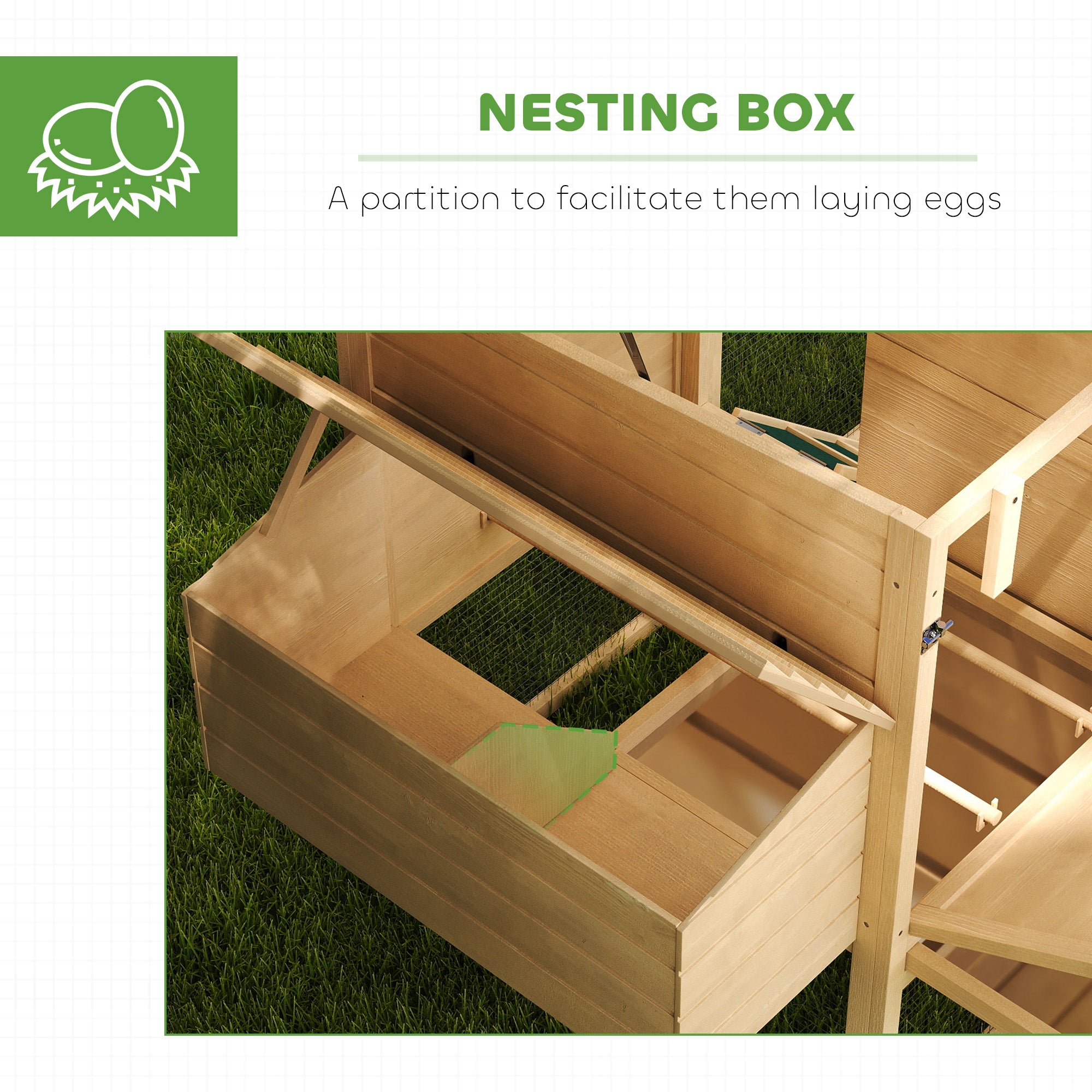 75" Wooden Chicken Coop with Nesting Box, Removable Tray, Ramp Run, for Garden Backyard, Natural Wood - Natural Wood - Image 6