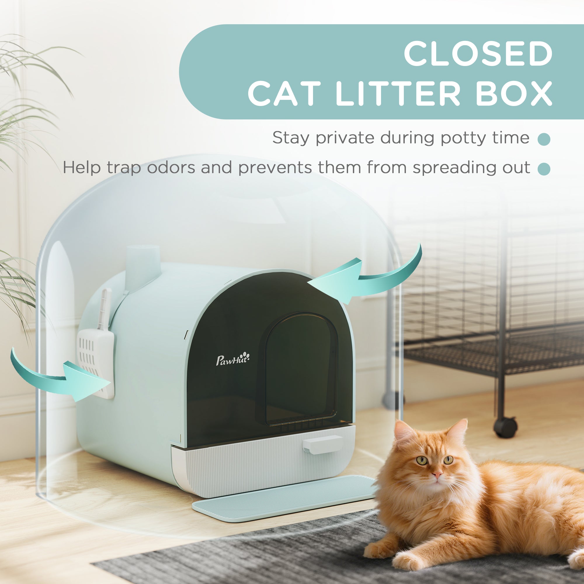 Fully Enclosed Cat Litter Box with Lid & Drawer Design, Covered Litter Box Anti-Leakage, Anti-Splashing, for Indoor Cats from Kitten to Adult, with Scoop & Mat, Easy Clean, Odor Control, Green - Green - Image 5