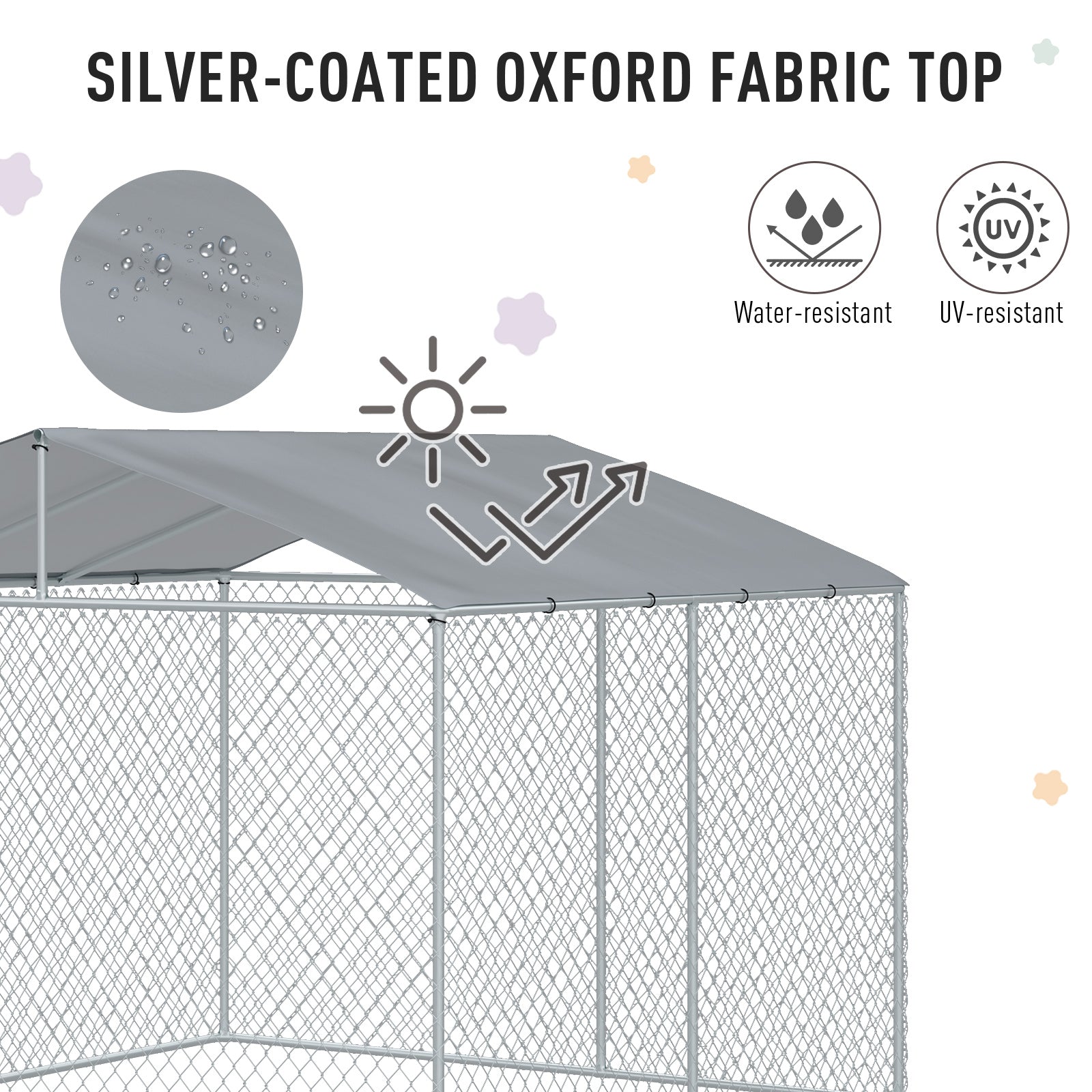 Outdoor Dog Kennel Galvanized Steel Fence with Cover Secure Lock Mesh Sidewalls for Backyard 9.8' x 9.8' x 7.7' - Silver - Image 5