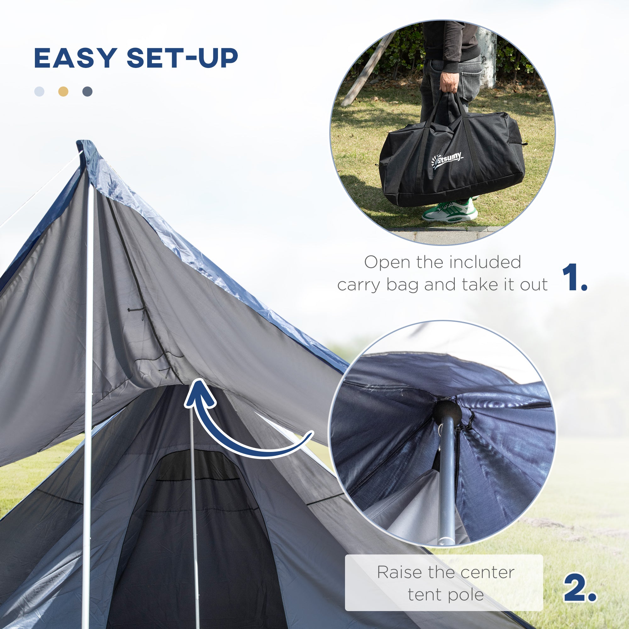 15.4'x15.4'x8.5' Teepee Tent, Waterproof Camping Tent with Porch Area, Floor and Carry Bag, for 2-3 Person Outdoor Backpacking Camping Hiking, Blue
