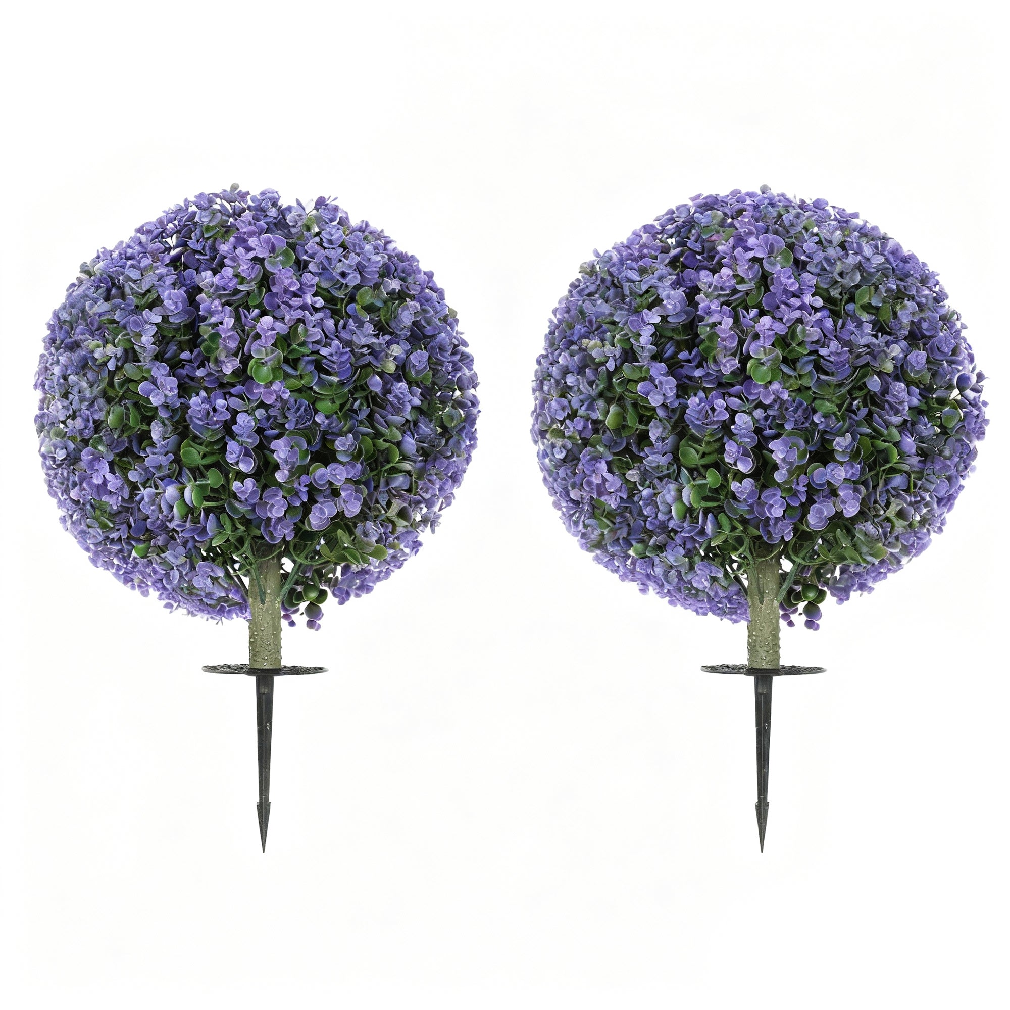 2 Pack 1.3ft Artificial Ball Eucalyptus Topiary with Ground Stake, UV Resistant Faux Greenery for Indoor Outdoor