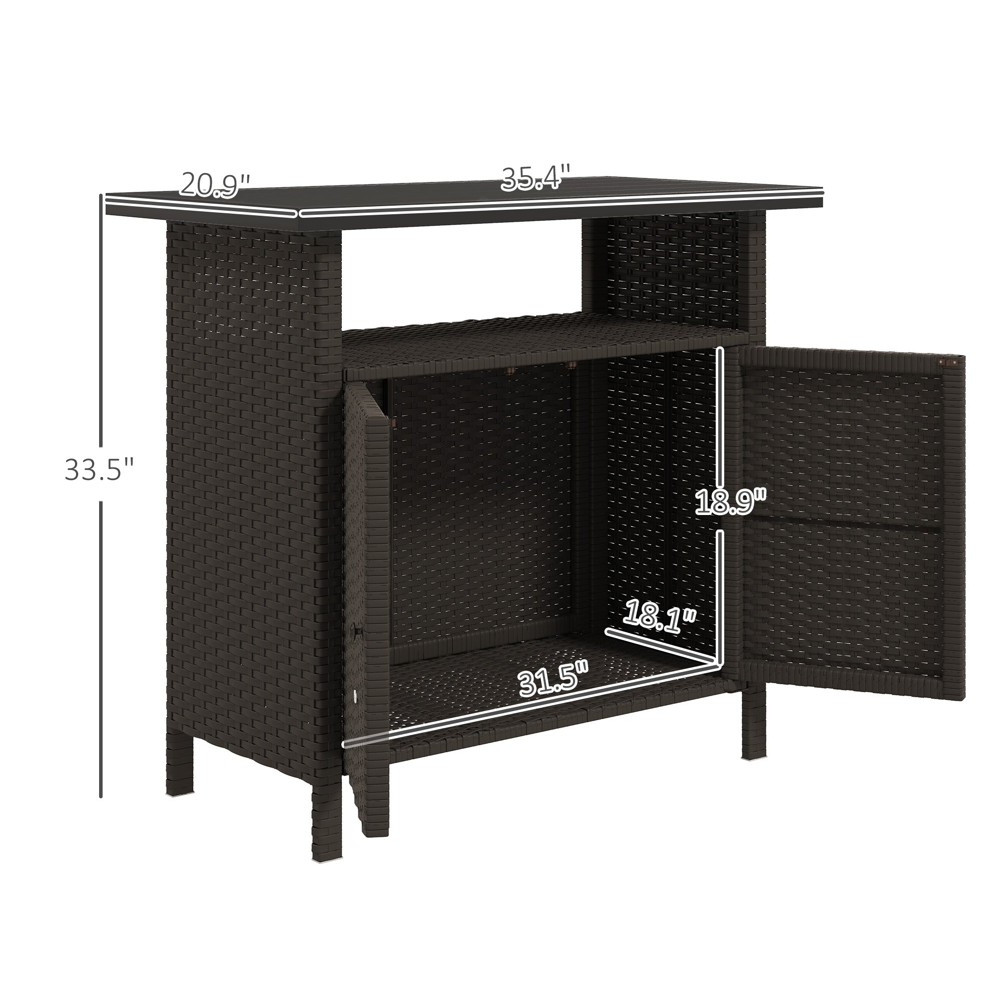 Wicker Outdoor Storage Cabinet with Two Doors and Shelf for Outdoor Pool Towel Storage, Dark Coffee - Dark Coffee - Image 3